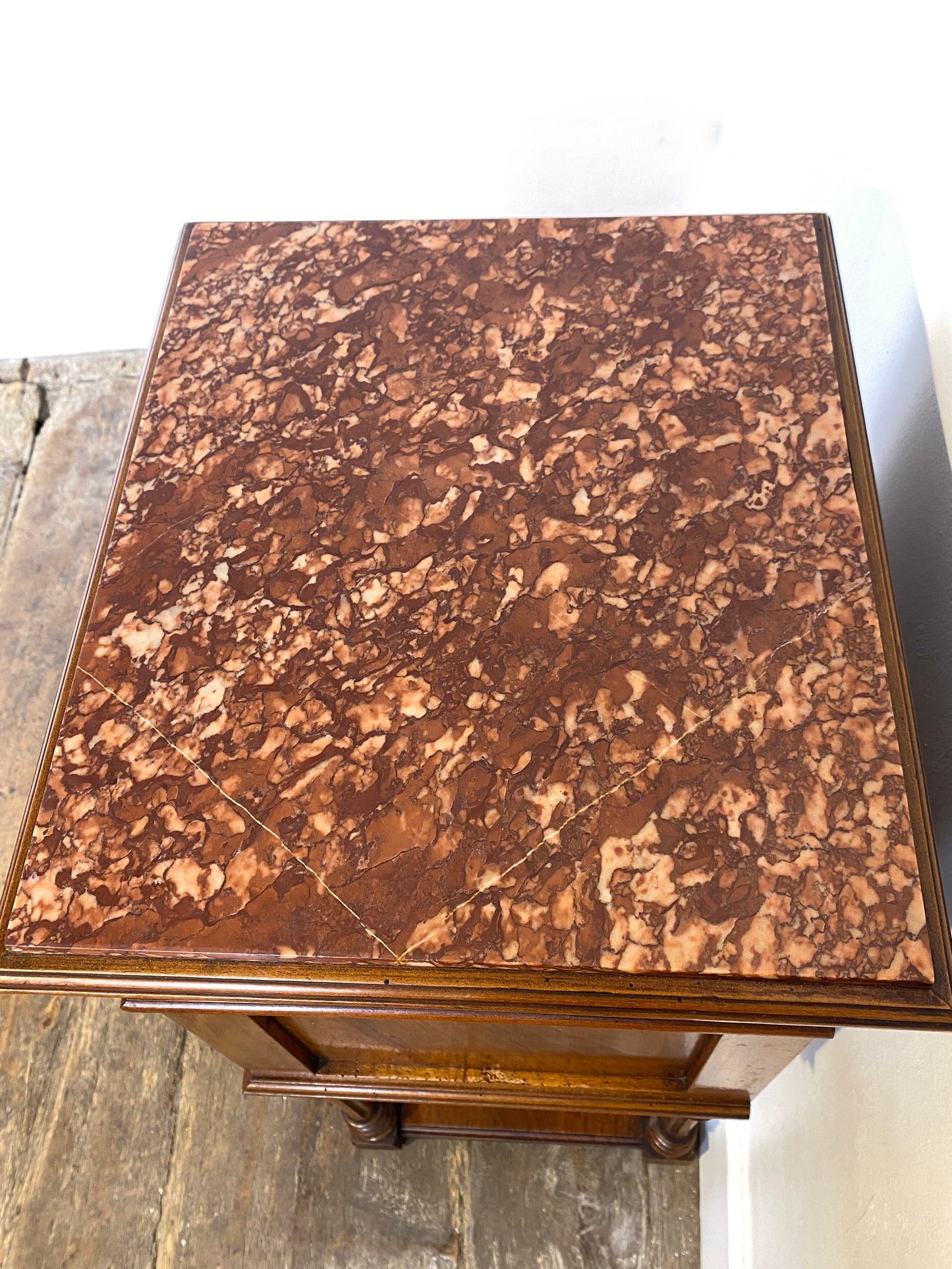 French Louis XVI Style Walnut Bedside Cabinet – Marble Top, 20th Century