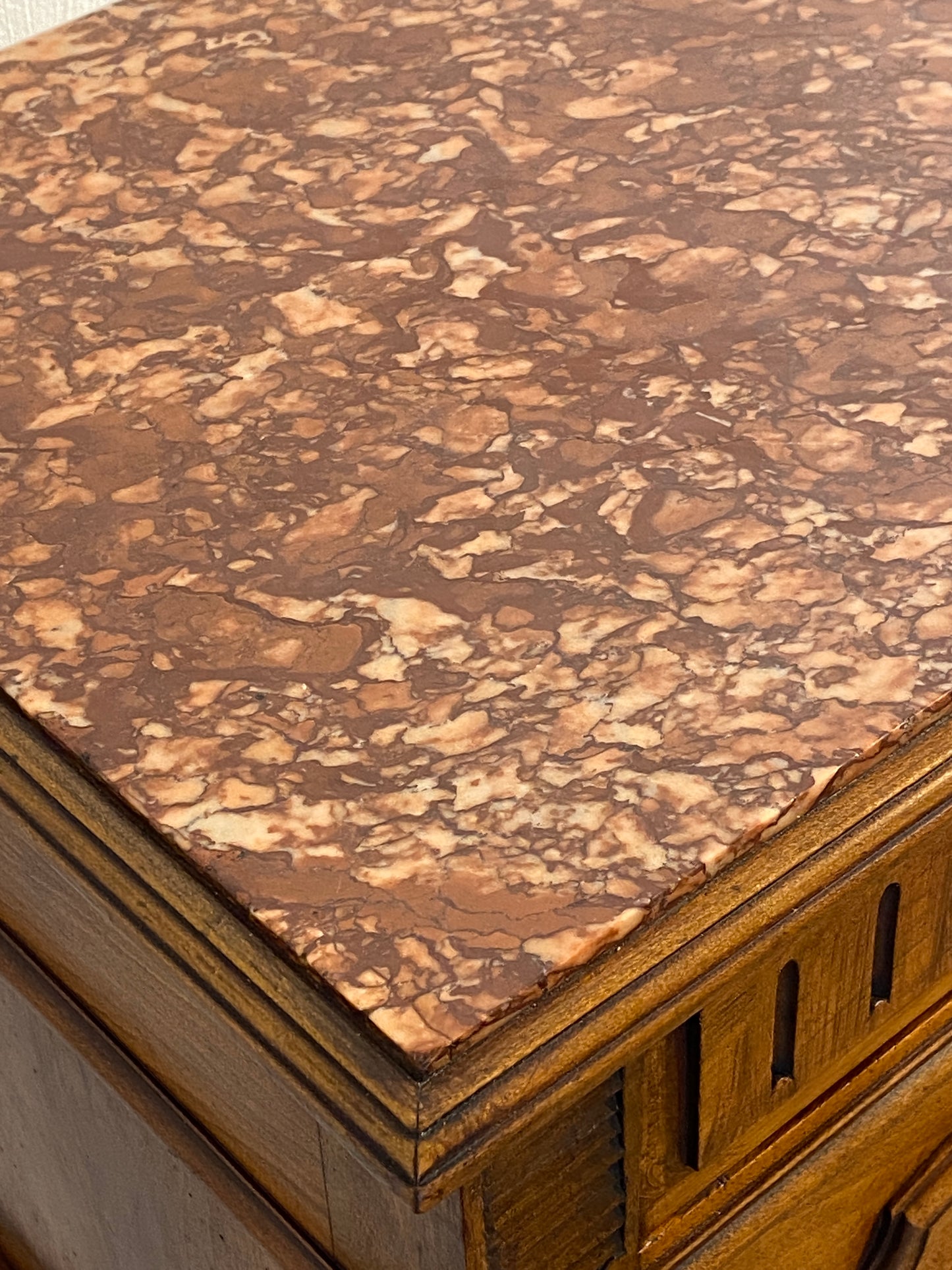 French Louis XVI Style Walnut Bedside Cabinet – Marble Top, 20th Century