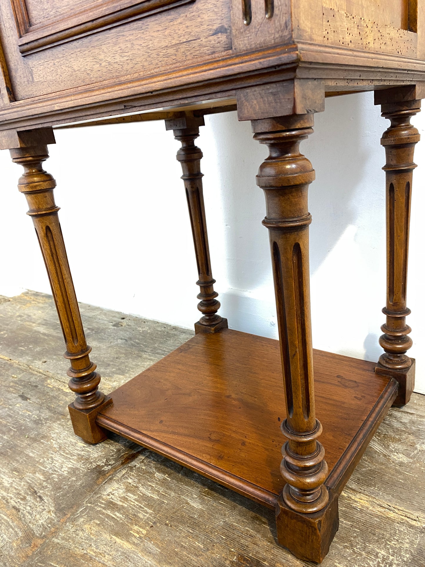 French Louis XVI Style Walnut Bedside Cabinet – Marble Top, 20th Century