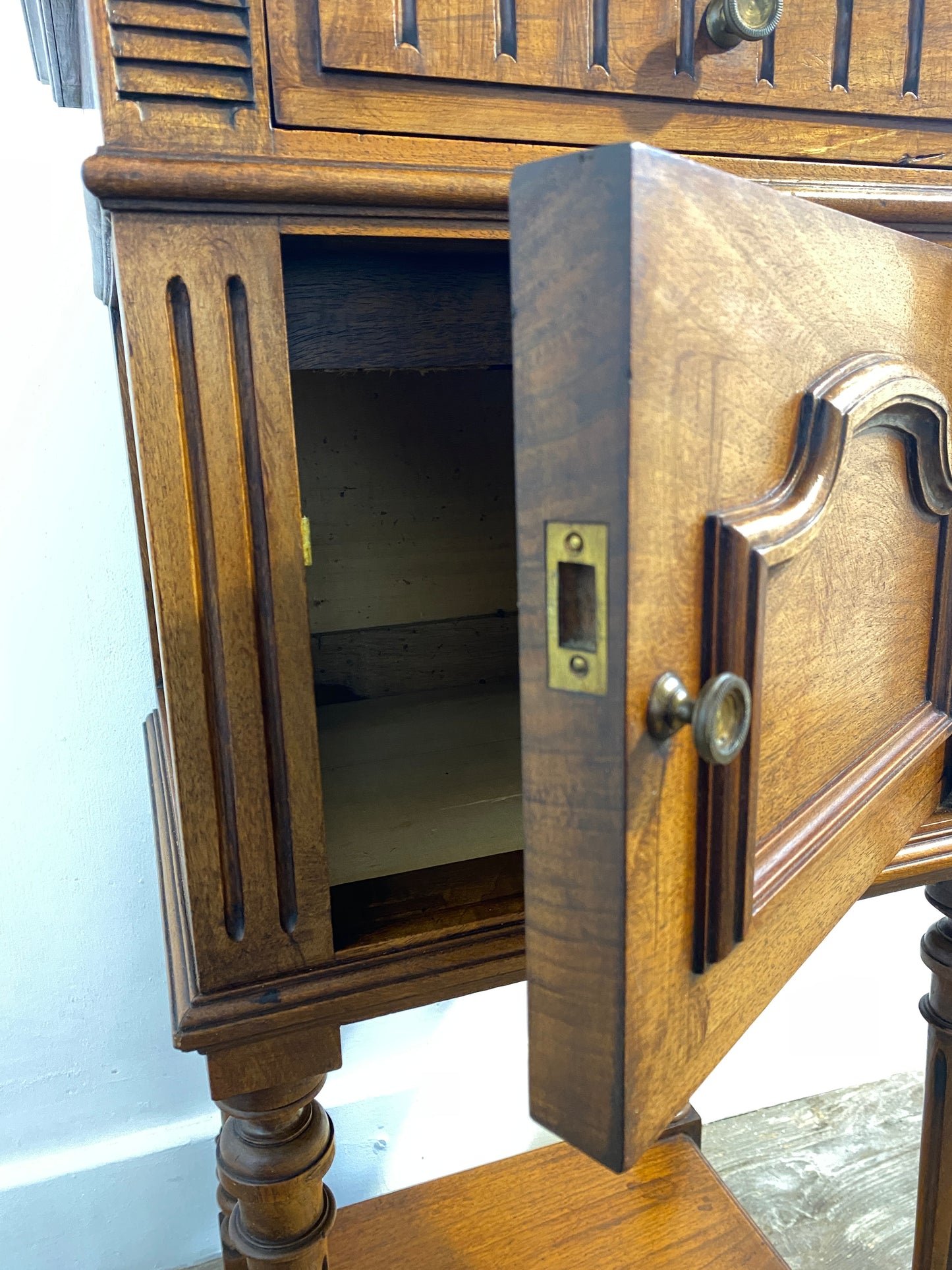 French Louis XVI Style Walnut Bedside Cabinet – Marble Top, 20th Century
