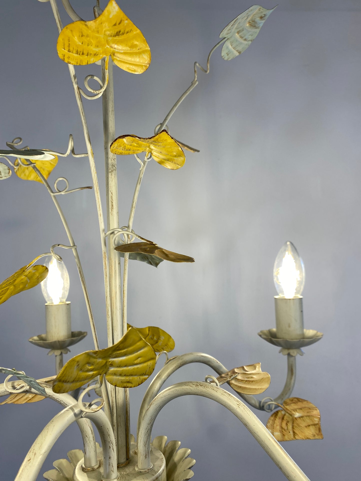 Vintage French Toleware Chandelier 5-Light Floral Leaf Shabby Chic Lighting
