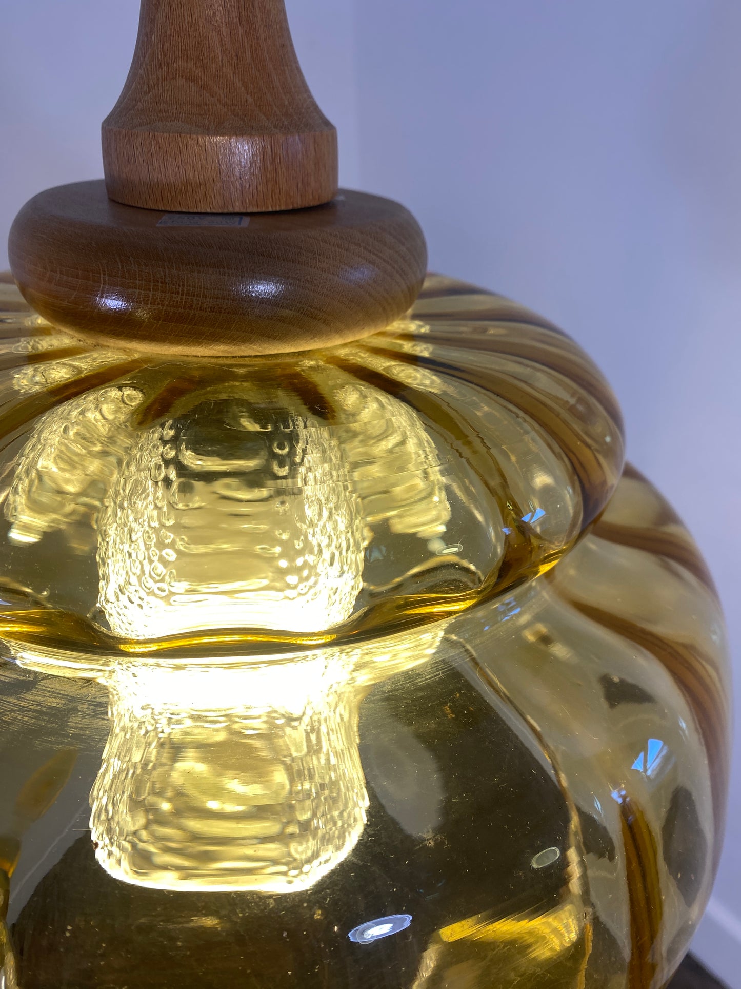 Vintage French Mid-Century Amber Glass Pendant Light/ Retro Ceiling Lamp