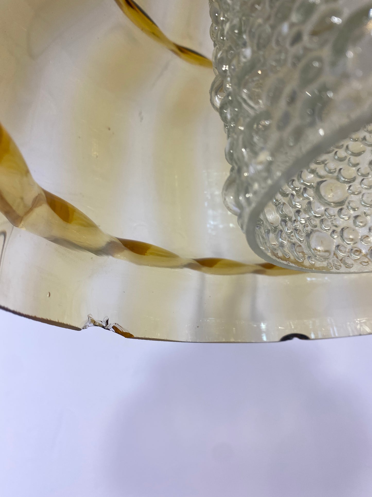 Vintage French Mid-Century Amber Glass Pendant Light/ Retro Ceiling Lamp