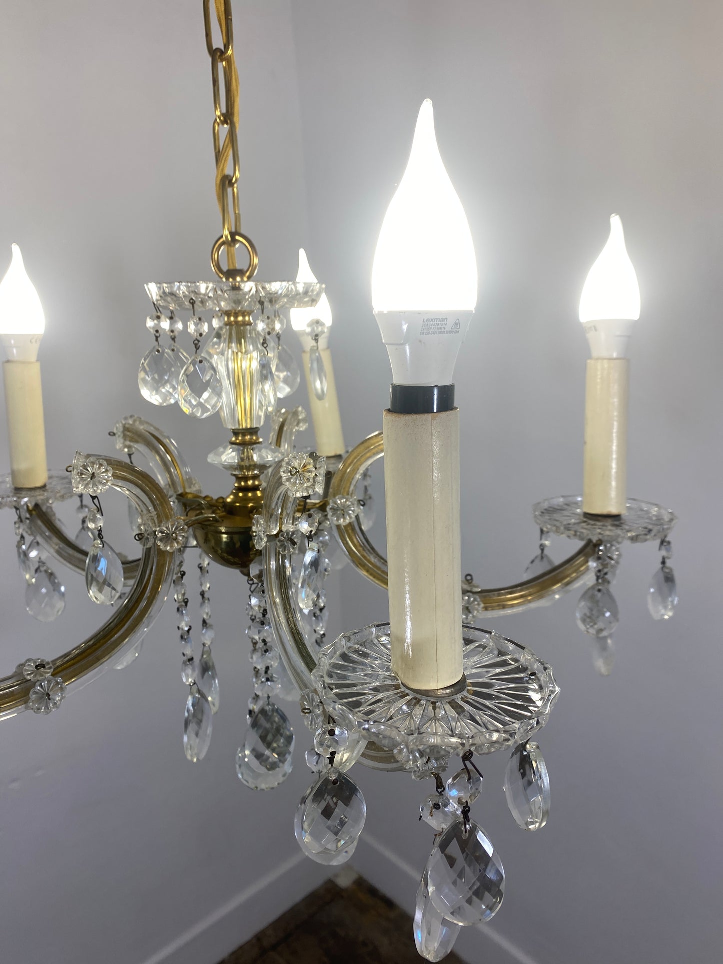 Vintage French Chandelier Glass, Plastic Arms Louis XV Style 6-Light Rococo
