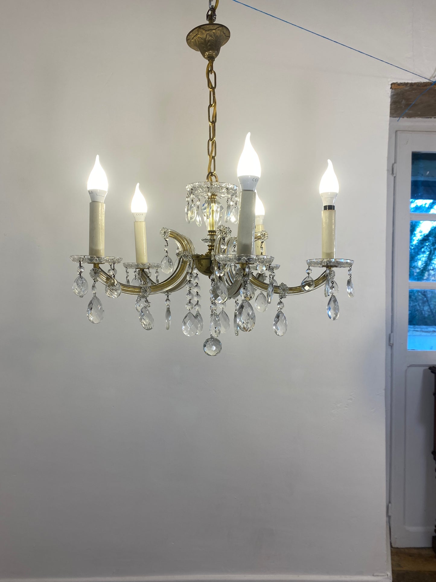 Vintage French Chandelier Glass, Plastic Arms Louis XV Style 6-Light Rococo