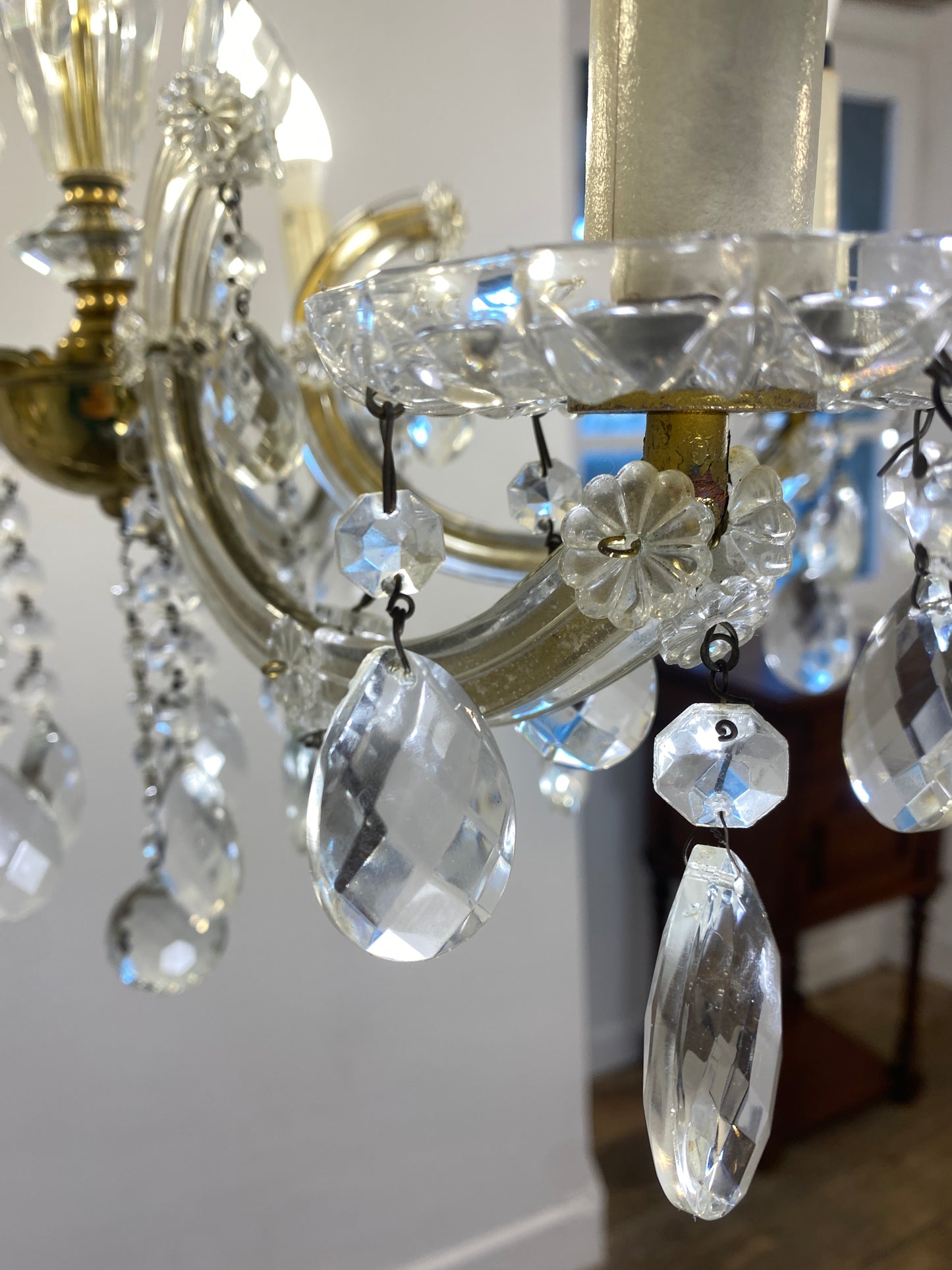 Vintage French Chandelier Glass, Plastic Arms Louis XV Style 6-Light Rococo