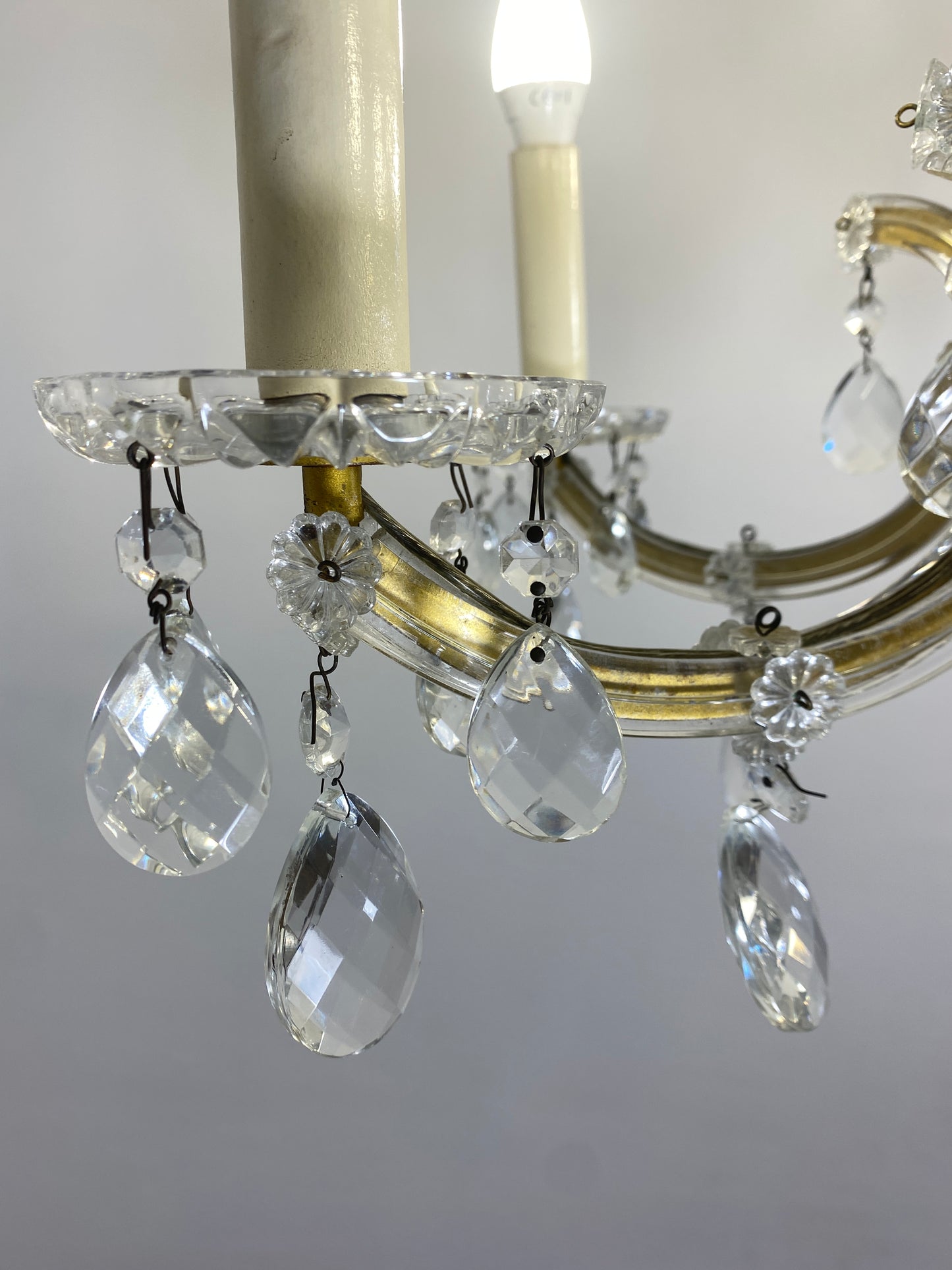Vintage French Chandelier Glass, Plastic Arms Louis XV Style 6-Light Rococo