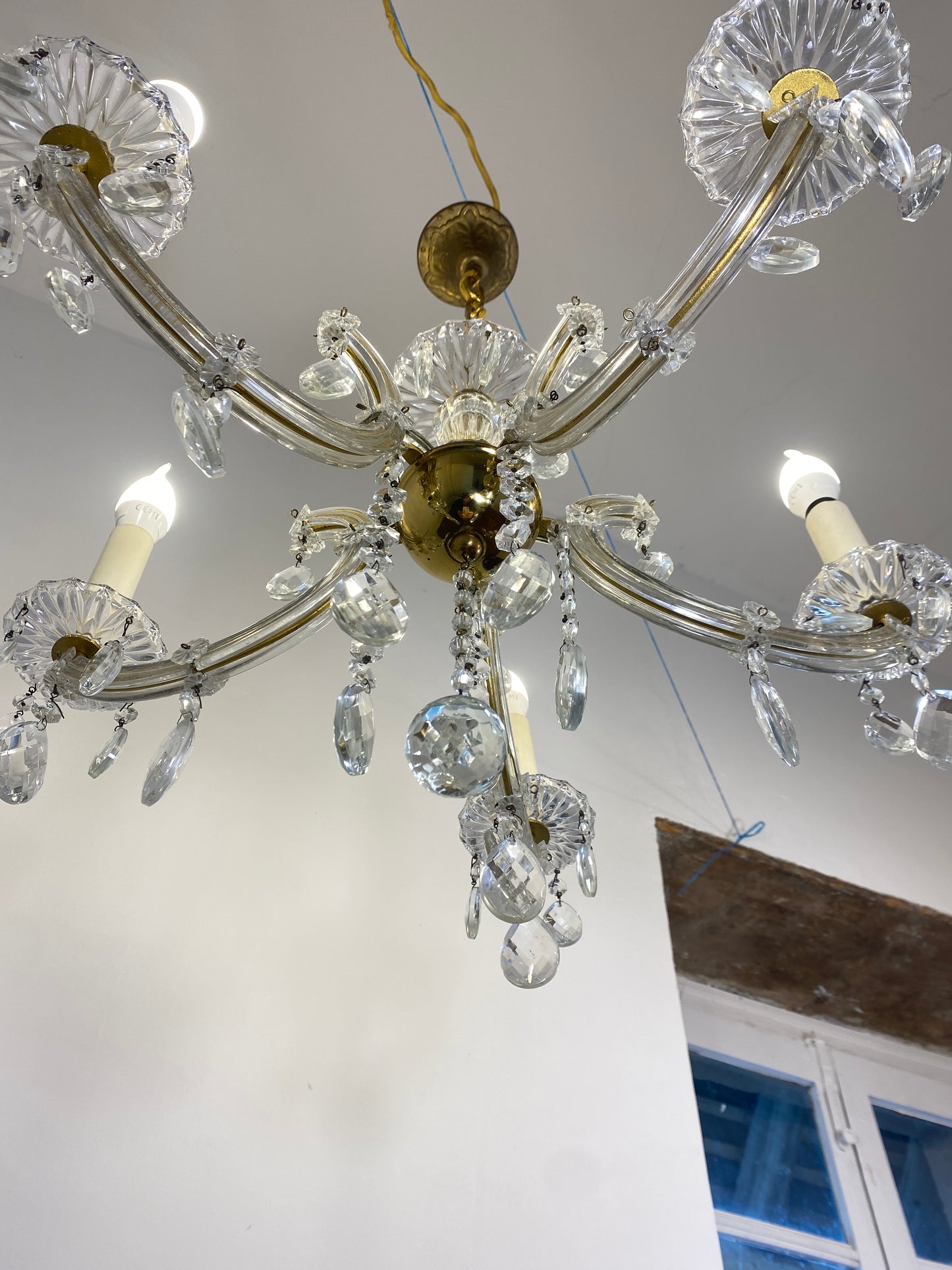 Vintage French Chandelier Glass, Plastic Arms Louis XV Style 6-Light Rococo