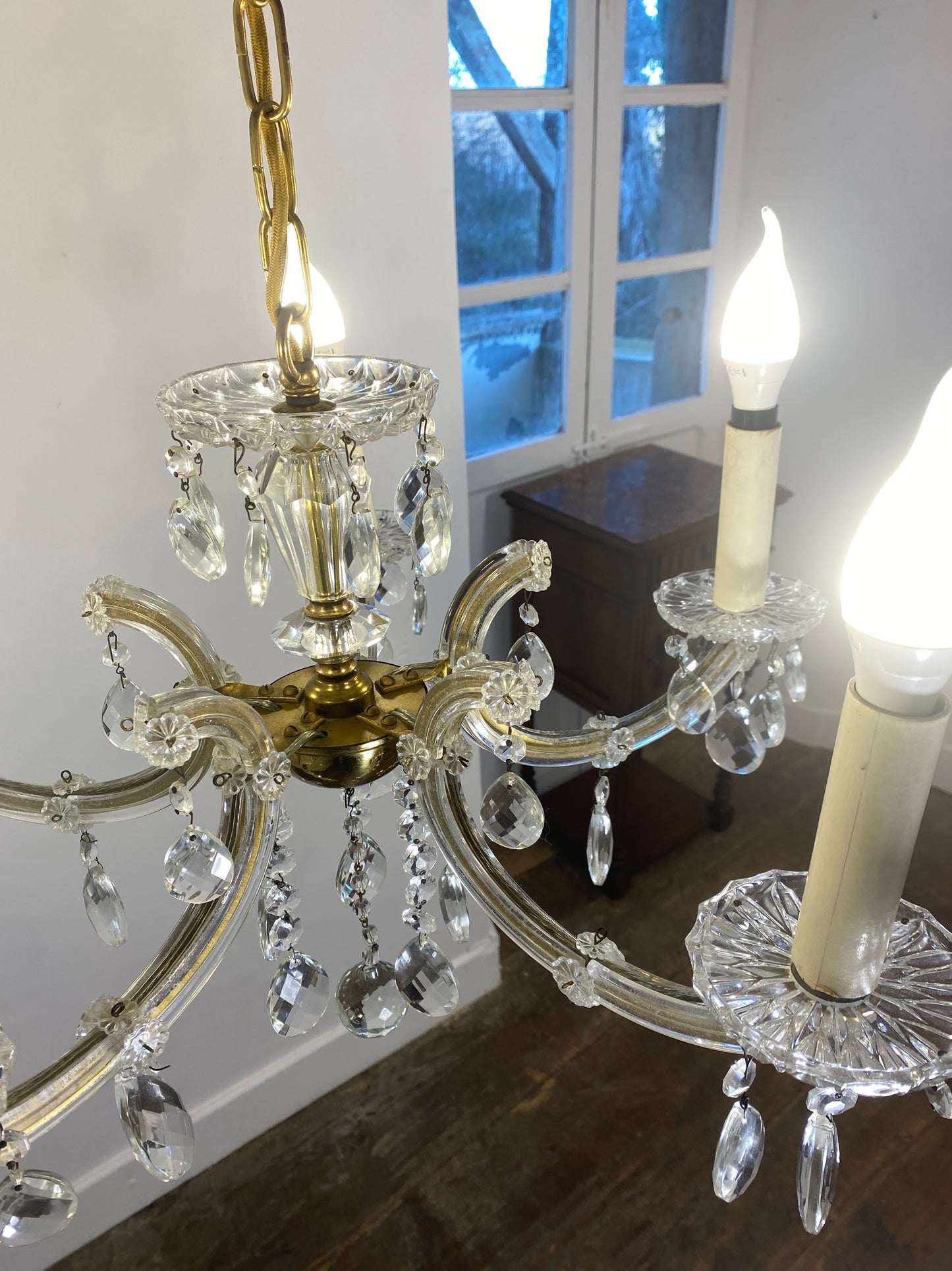 Vintage French Chandelier Glass, Plastic Arms Louis XV Style 6-Light Rococo