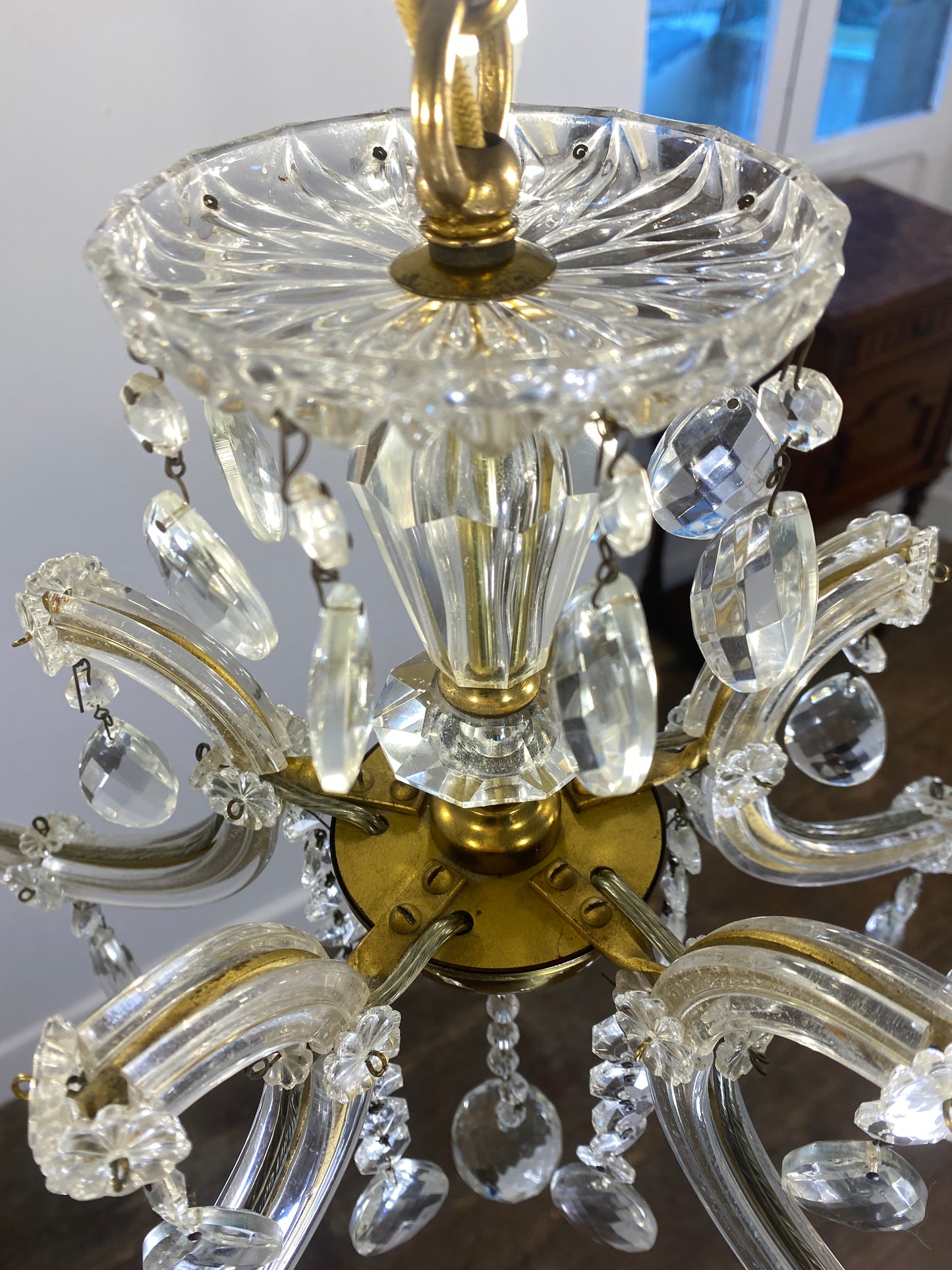 Vintage French Chandelier Glass, Plastic Arms Louis XV Style 6-Light Rococo