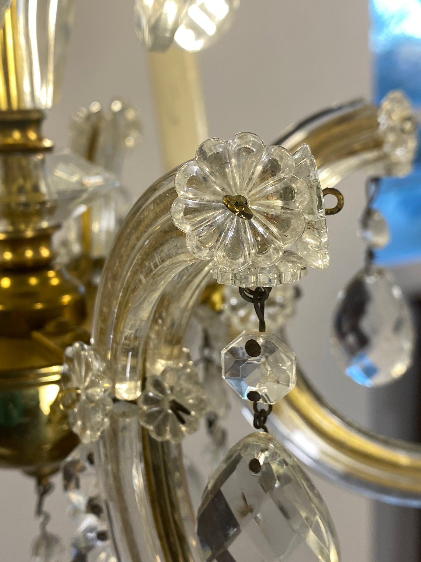 Vintage French Chandelier Glass, Plastic Arms Louis XV Style 6-Light Rococo