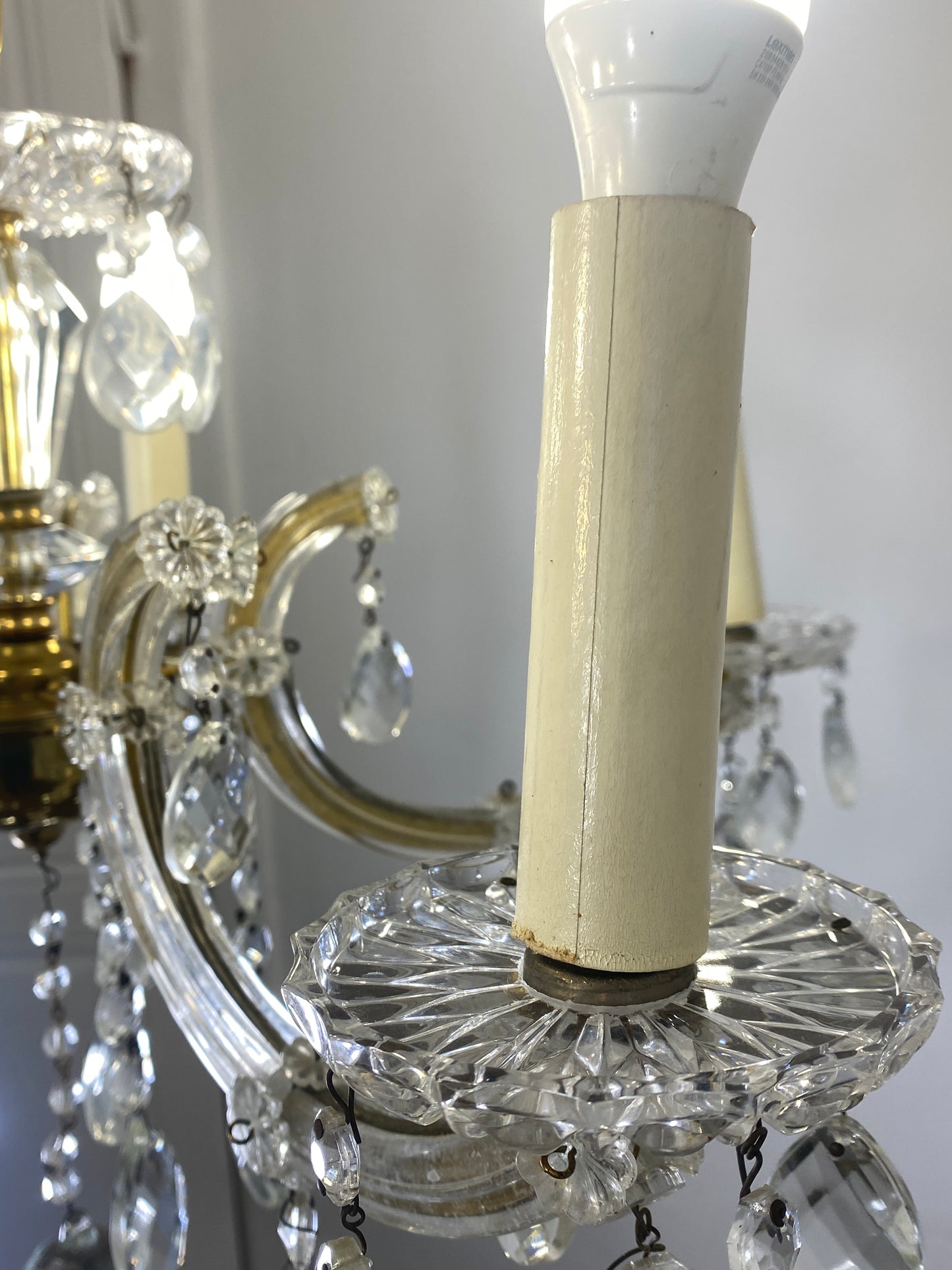 Vintage French Chandelier Glass, Plastic Arms Louis XV Style 6-Light Rococo