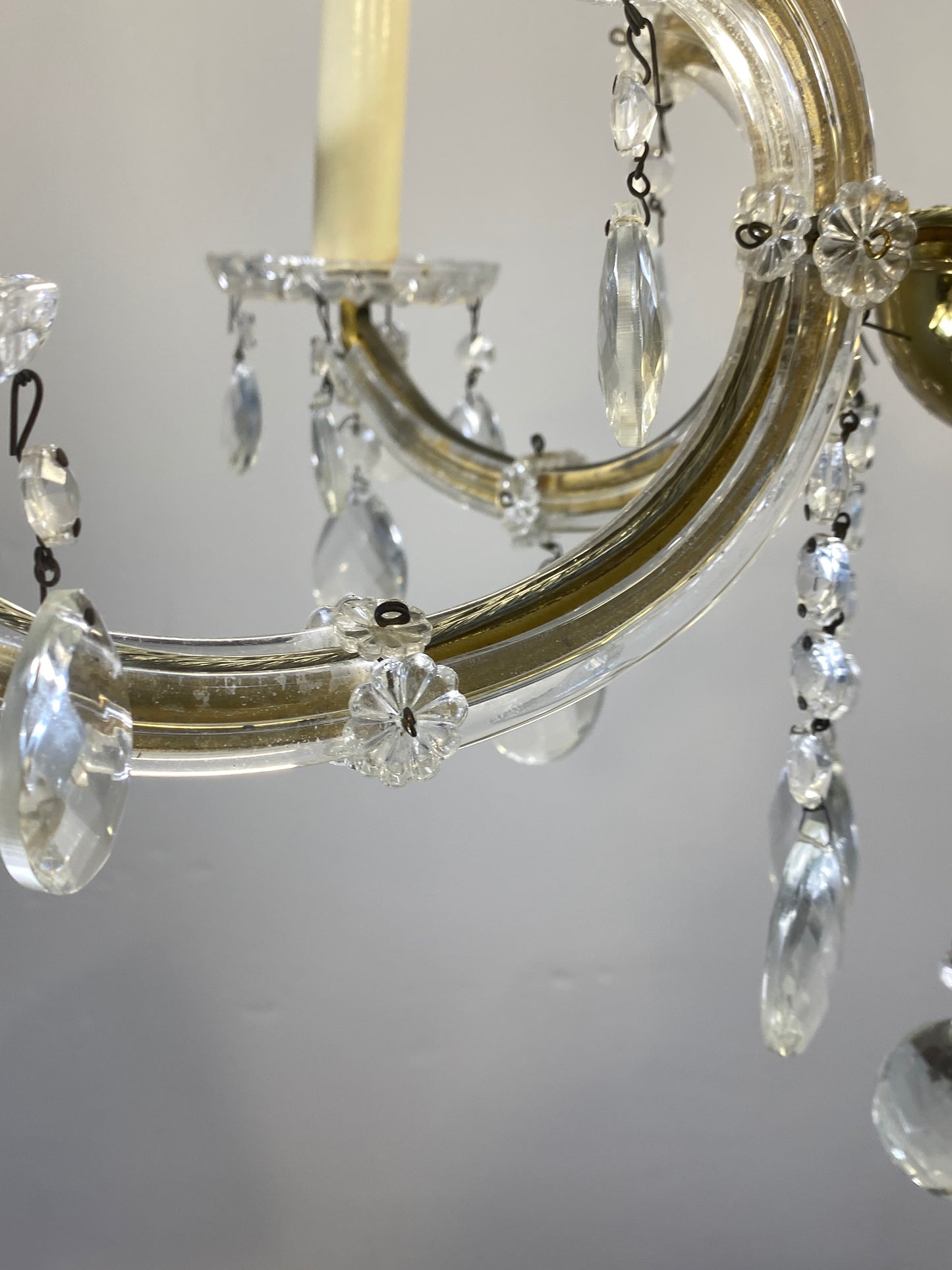 Vintage French Chandelier Glass, Plastic Arms Louis XV Style 6-Light Rococo