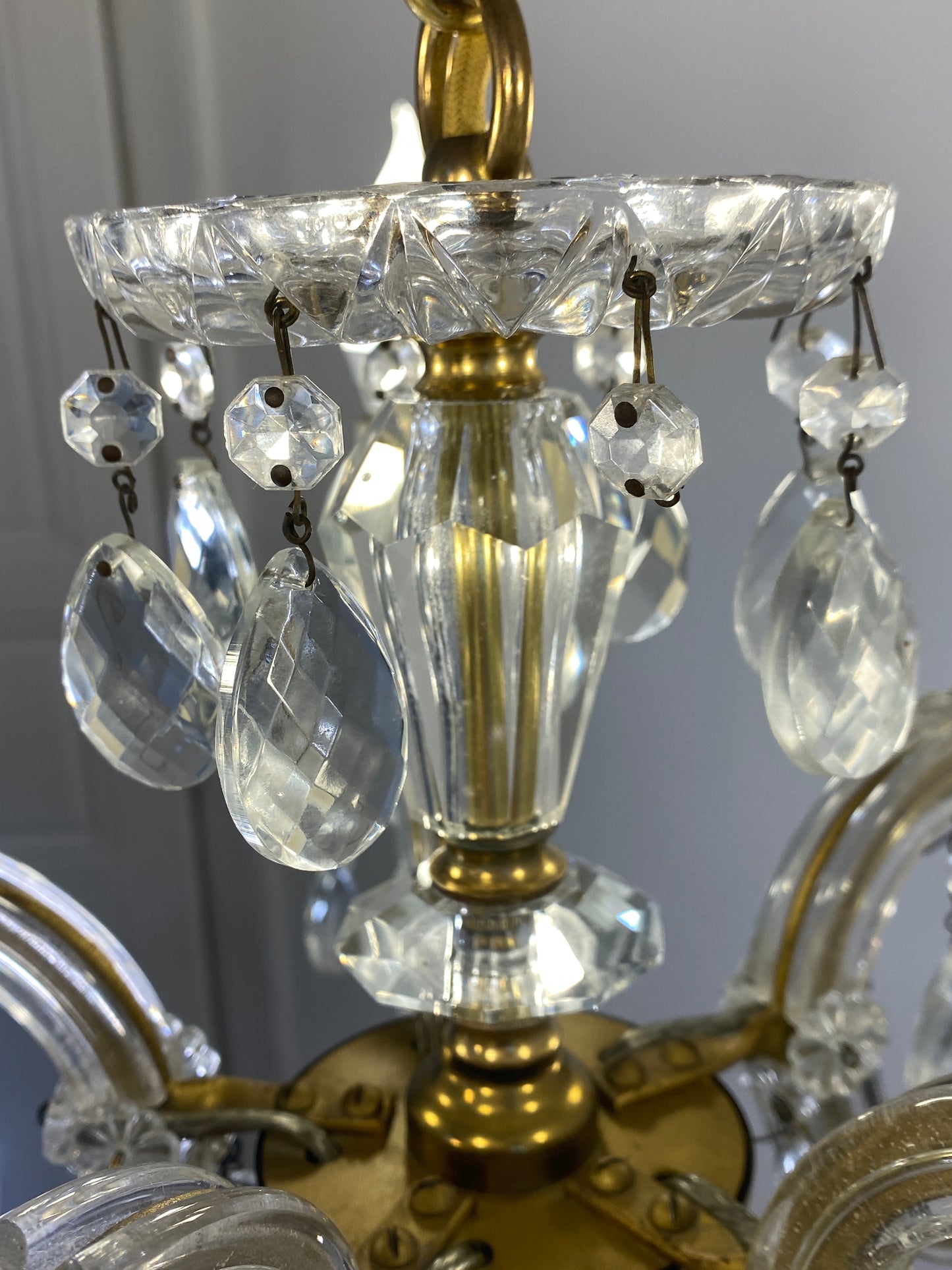 Vintage French Chandelier Glass, Plastic Arms Louis XV Style 6-Light Rococo