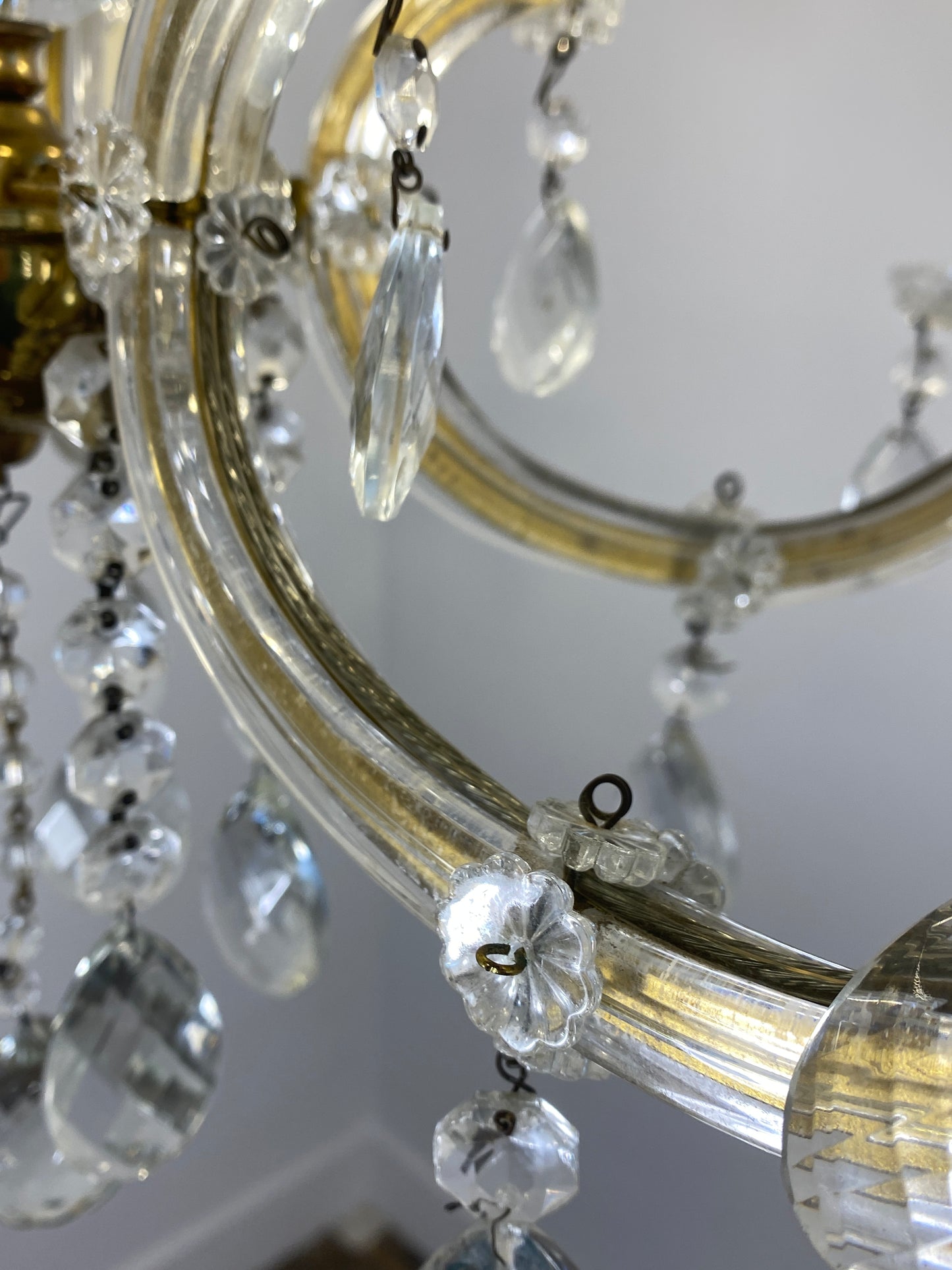 Vintage French Chandelier Glass, Plastic Arms Louis XV Style 6-Light Rococo