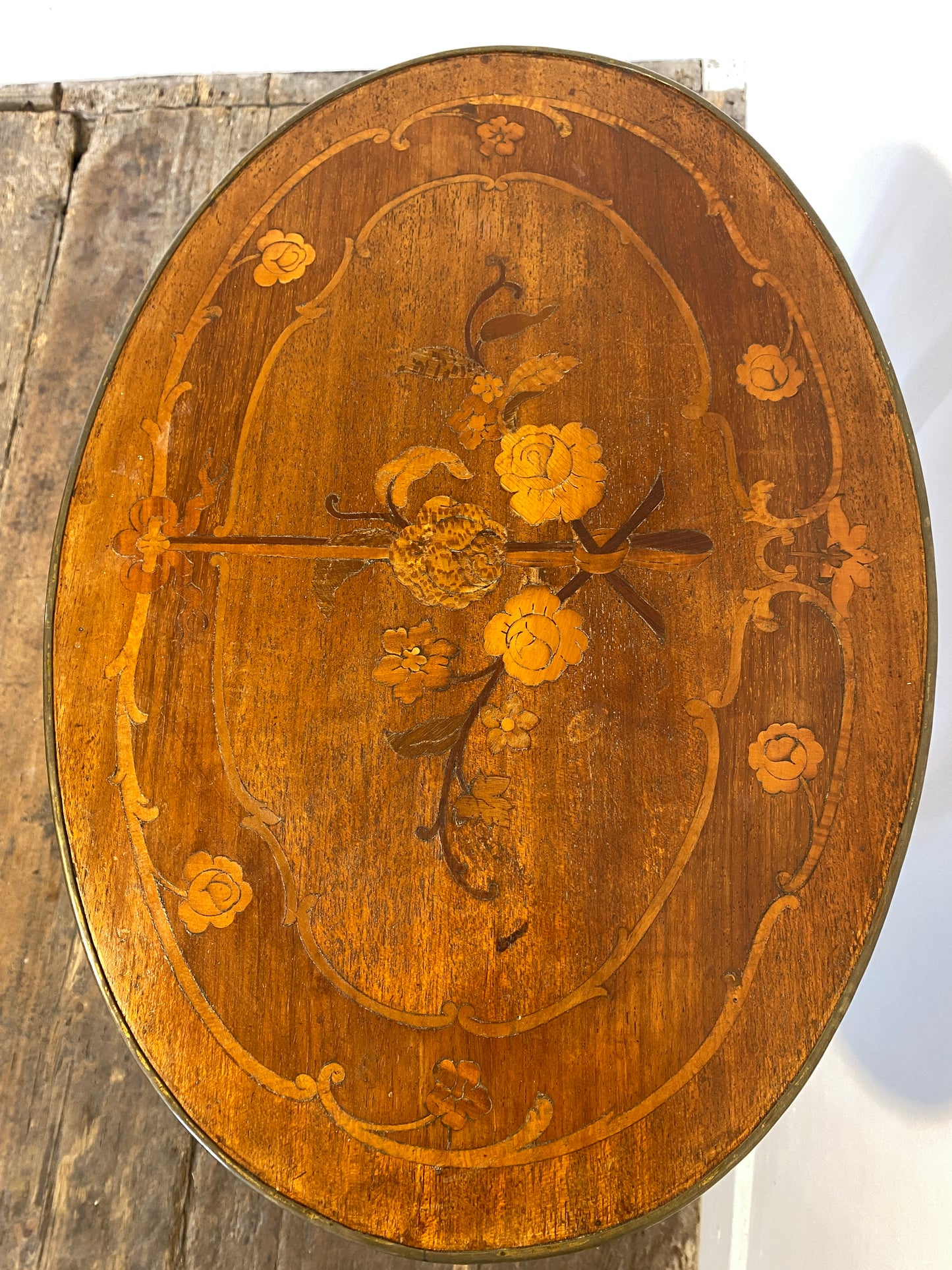 Antique French Louis XV Mahogany Side Table Ormolu Marquetry Brass c.1900