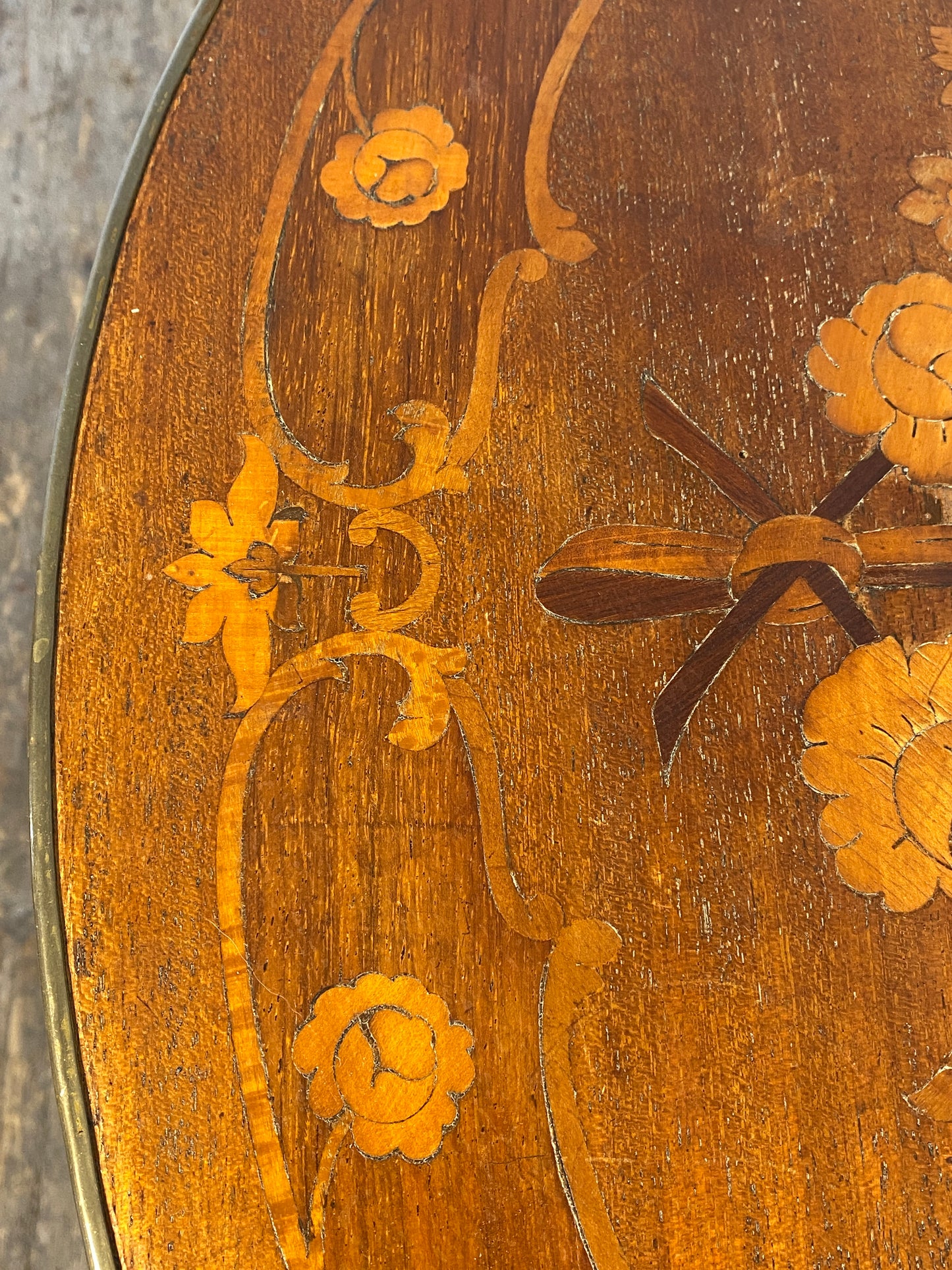 Antique French Louis XV Mahogany Side Table Ormolu Marquetry Brass c.1900