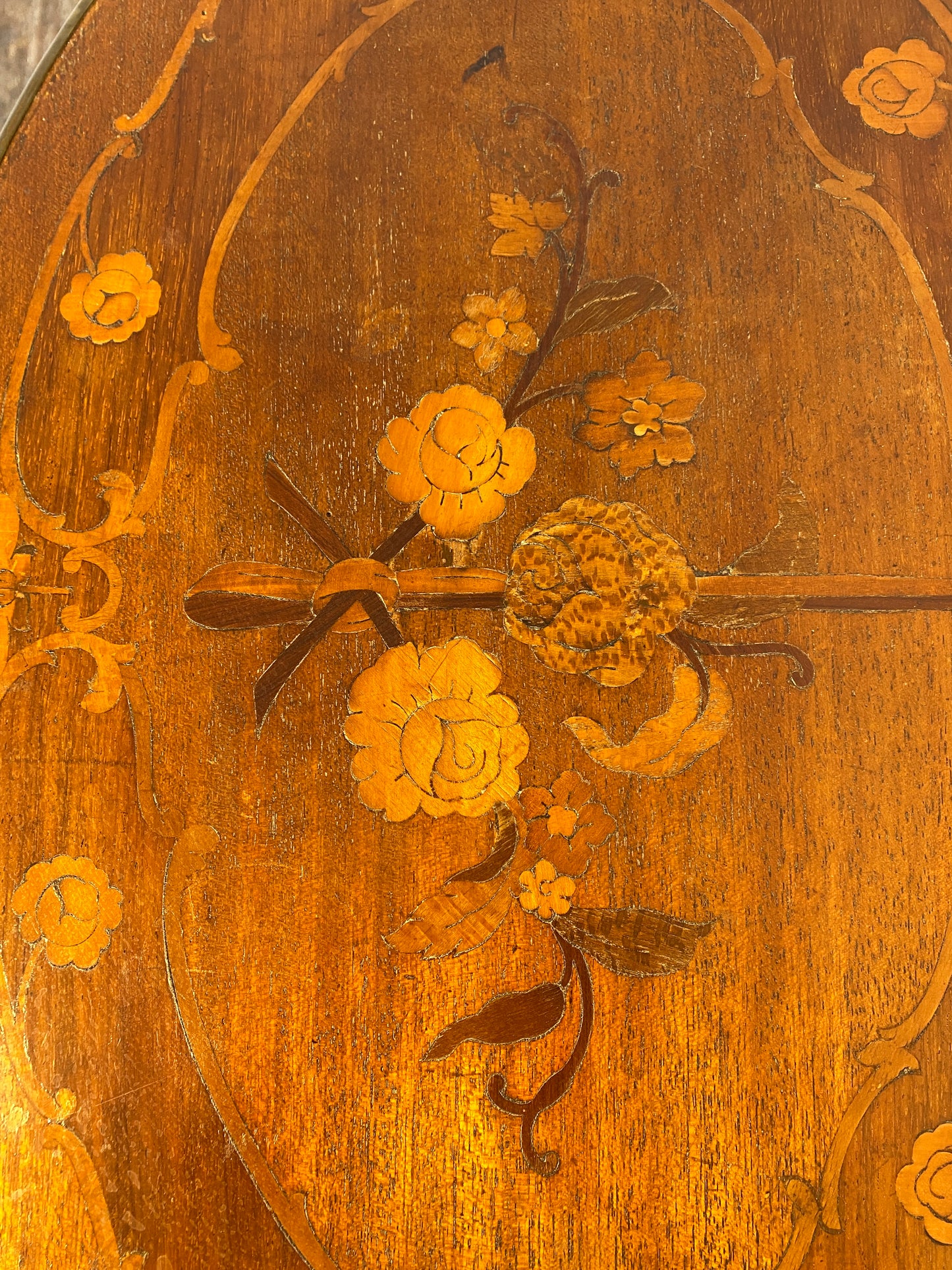 Antique French Louis XV Mahogany Side Table Ormolu Marquetry Brass c.1900