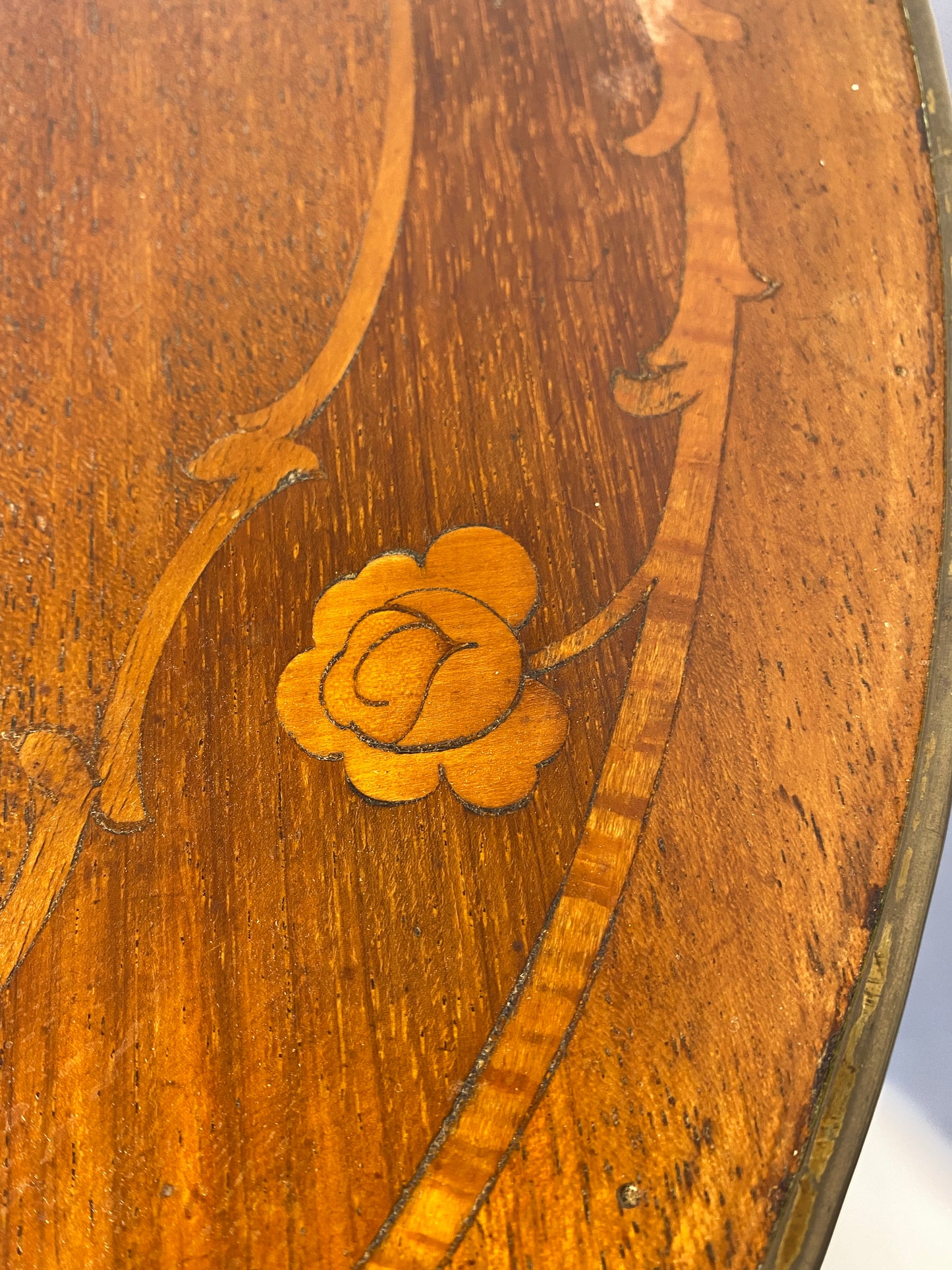 Antique French Louis XV Mahogany Side Table Ormolu Marquetry Brass c.1900