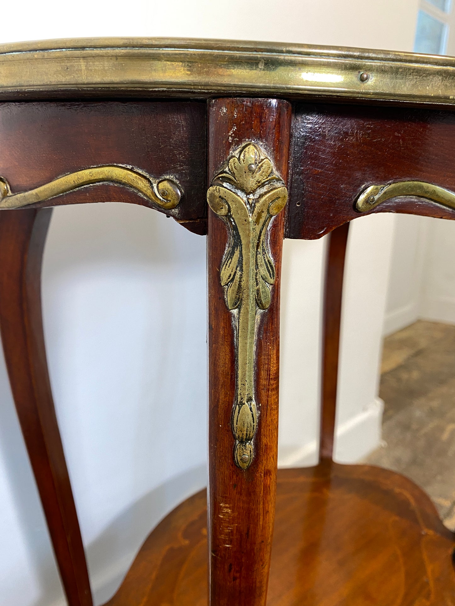 Antique French Louis XV Mahogany Side Table Ormolu Marquetry Brass c.1900