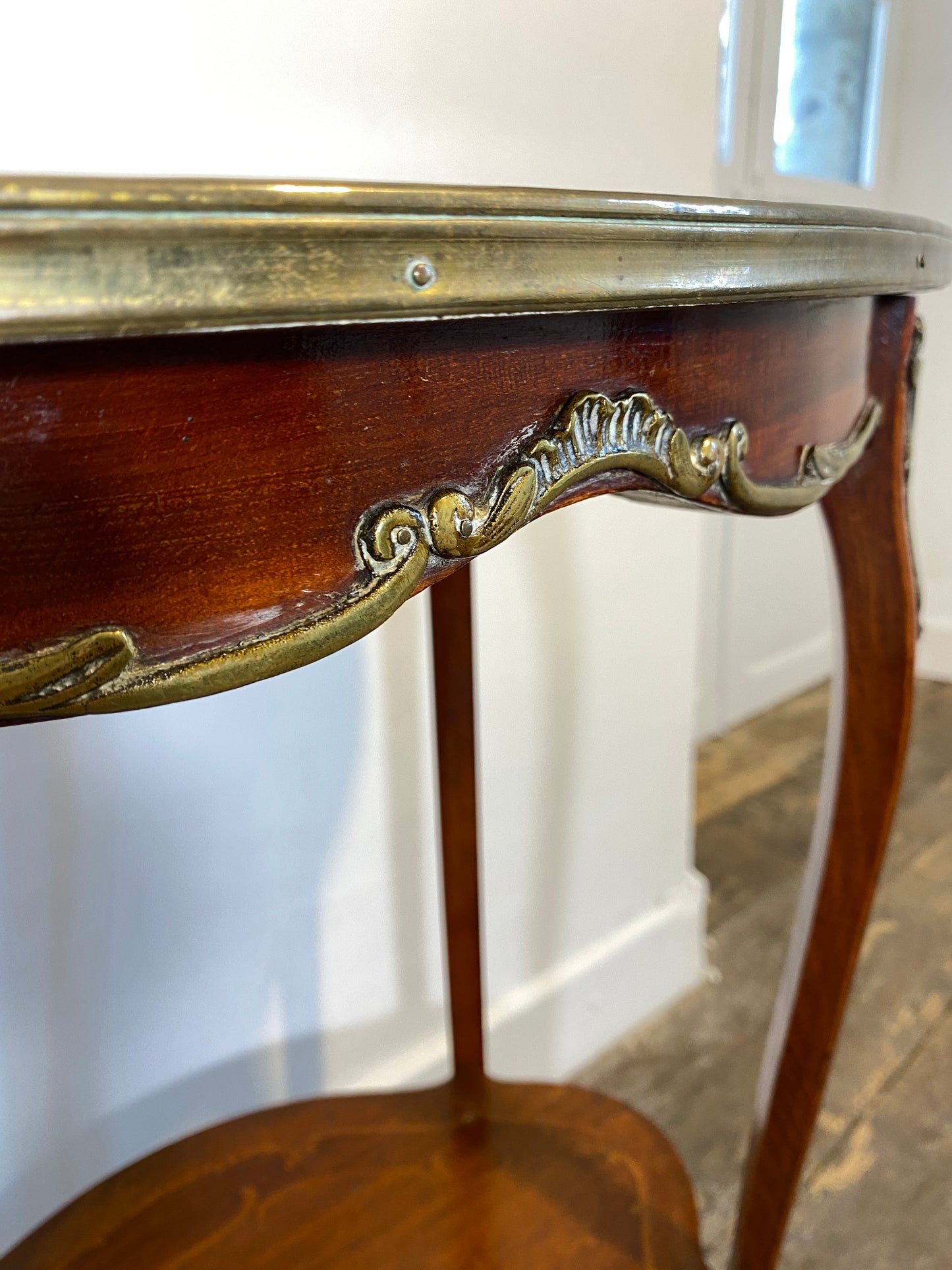 Antique French Louis XV Mahogany Side Table Ormolu Marquetry Brass c.1900