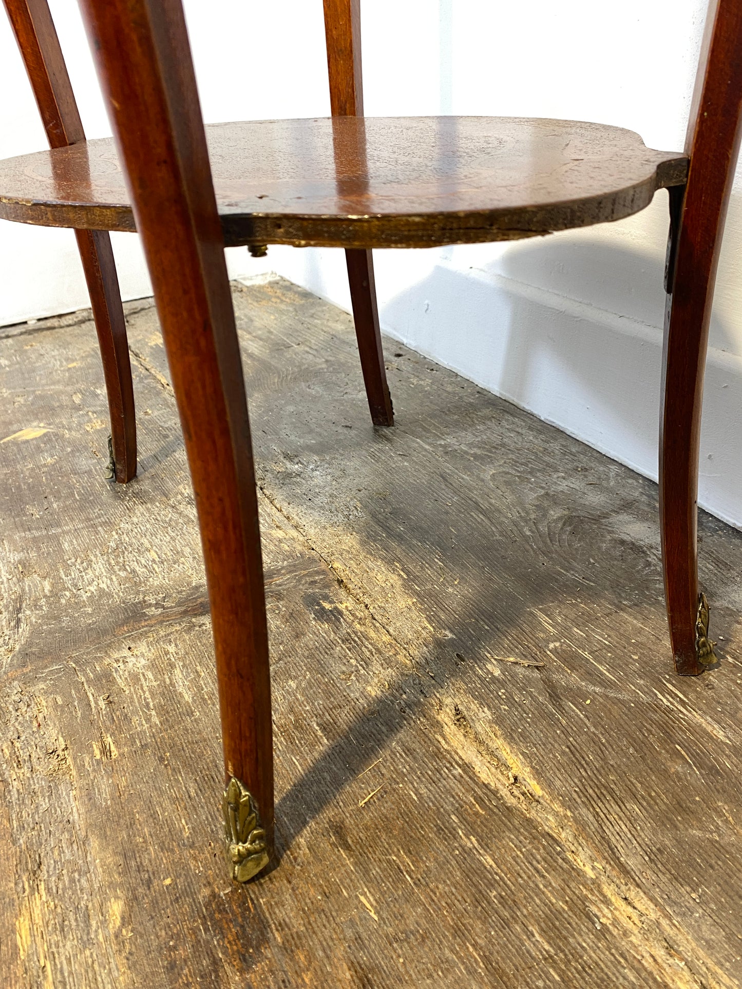 Antique French Louis XV Mahogany Side Table Ormolu Marquetry Brass c.1900