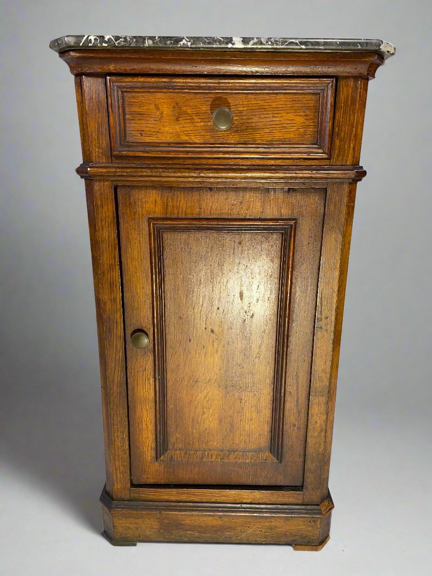 Antique French Marble-Topped Oak Cabinet - Late 19th Century Provincial Style