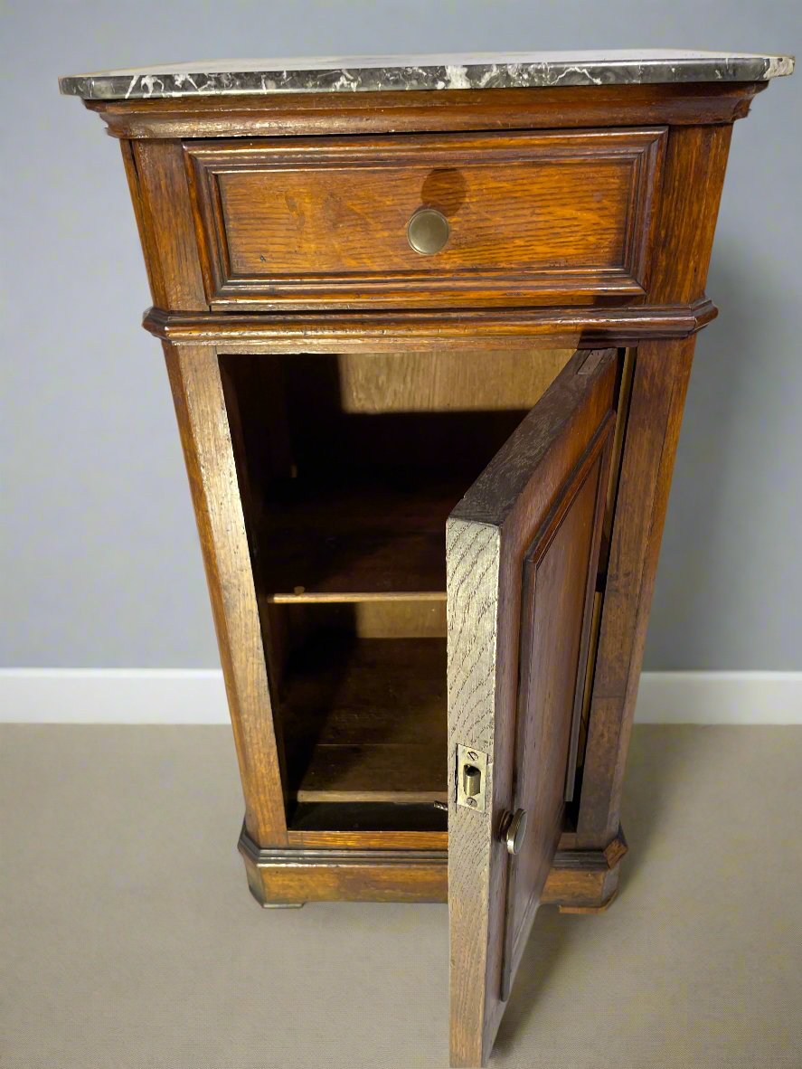 Antique French Marble-Topped Oak Cabinet - Late 19th Century Provincial Style