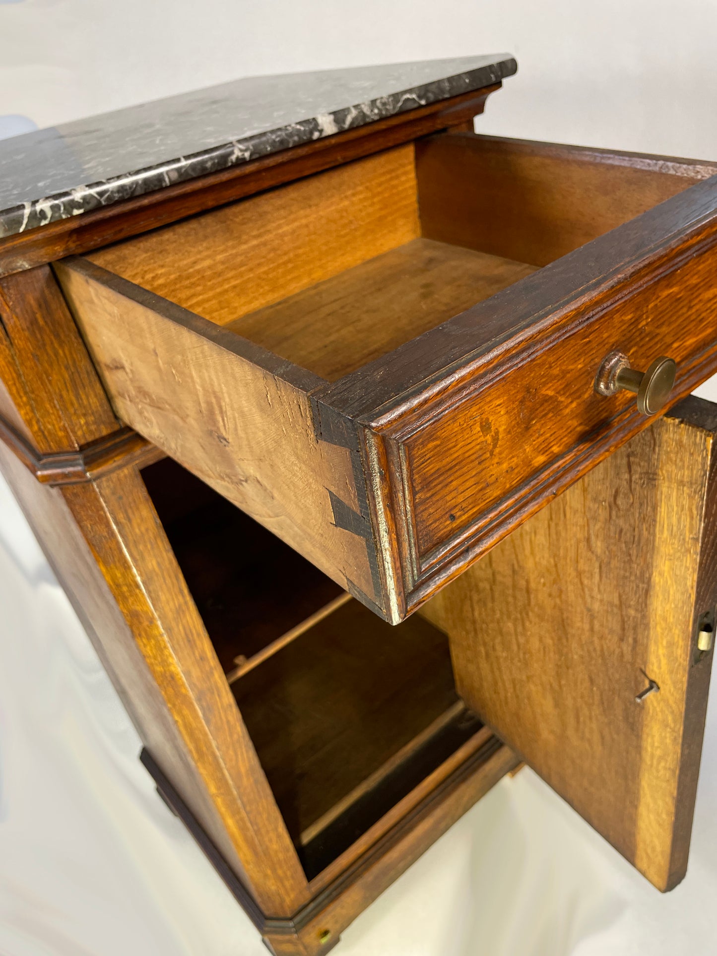 Antique French Marble-Topped Oak Cabinet - Late 19th Century Provincial Style