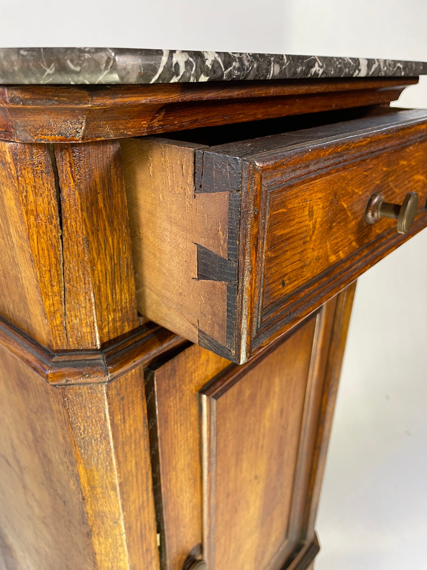 Antique French Marble-Topped Oak Cabinet - Late 19th Century Provincial Style