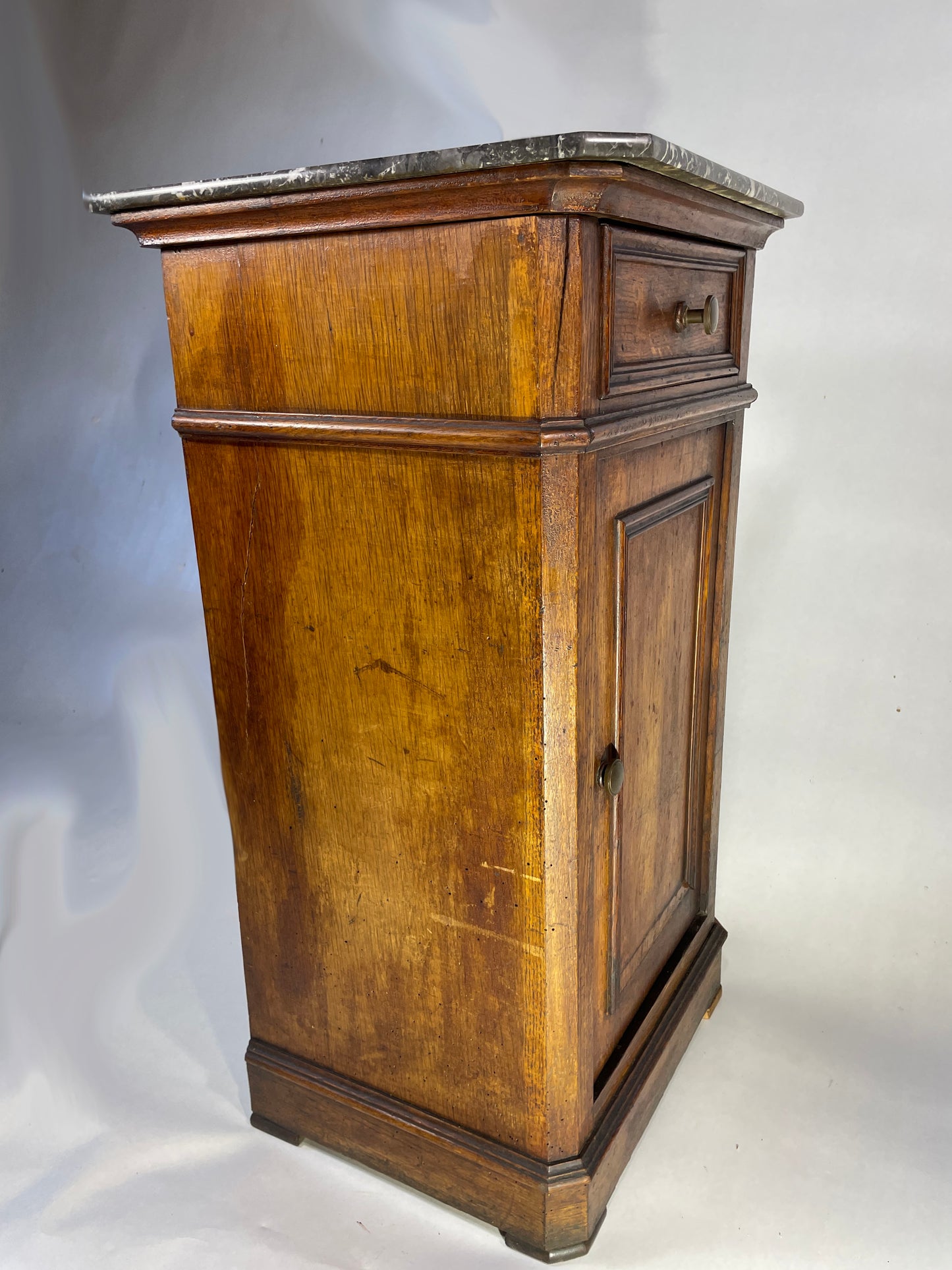 Antique French Marble-Topped Oak Cabinet - Late 19th Century Provincial Style