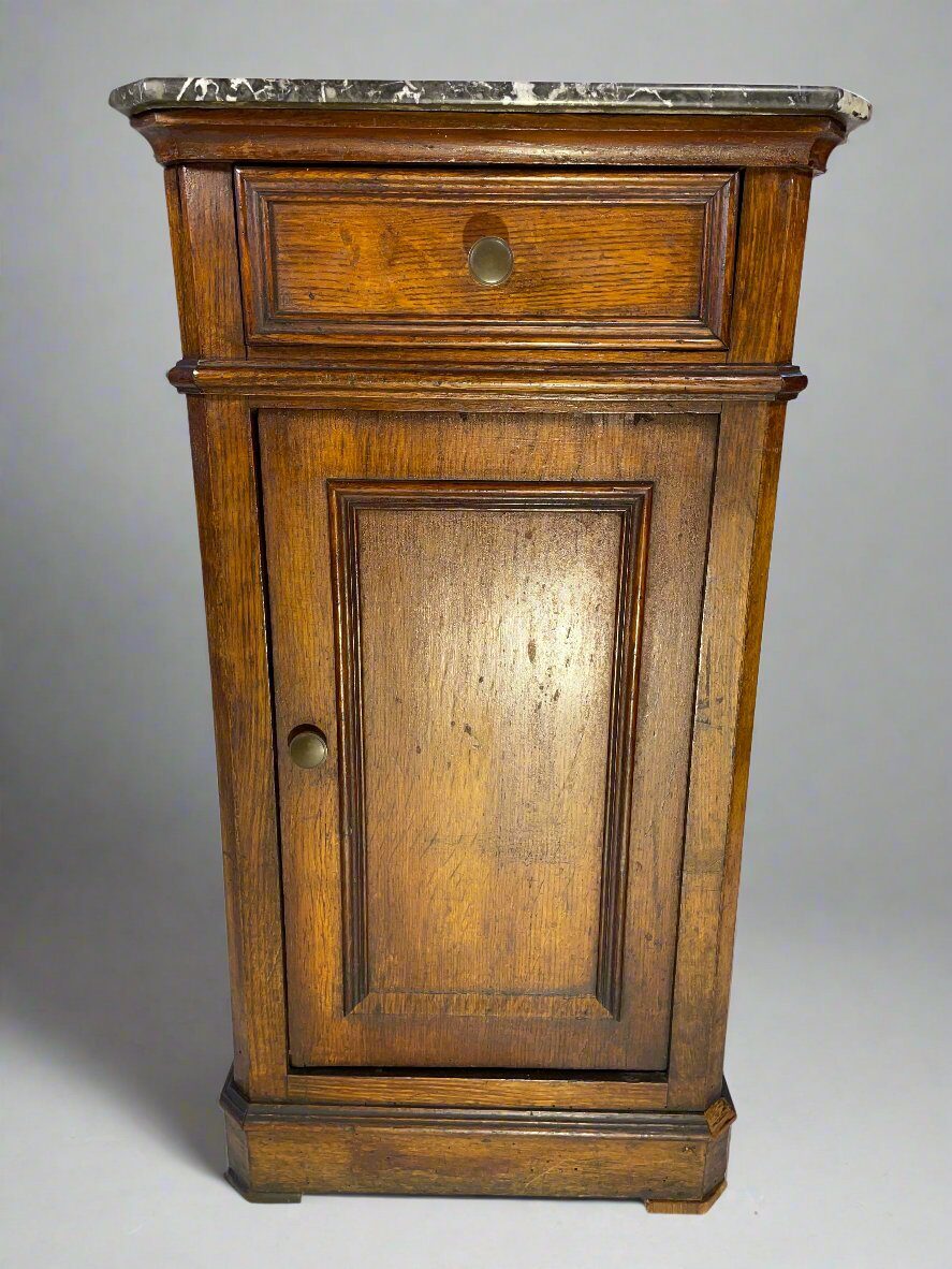Antique French Marble-Topped Oak Cabinet - Late 19th Century Provincial Style — photo 2