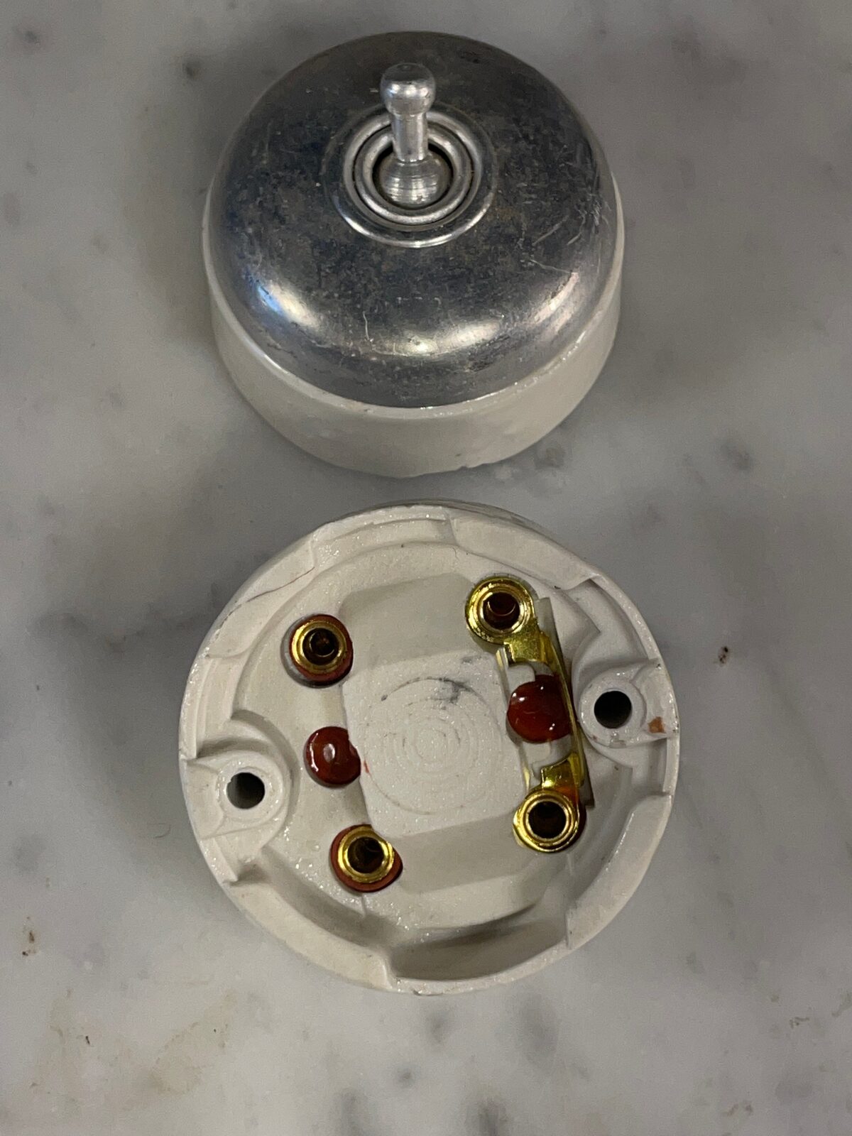 Set of 5 Vintage Metal & Ceramic Toggle Light Switches – Mid-Century — photo 5