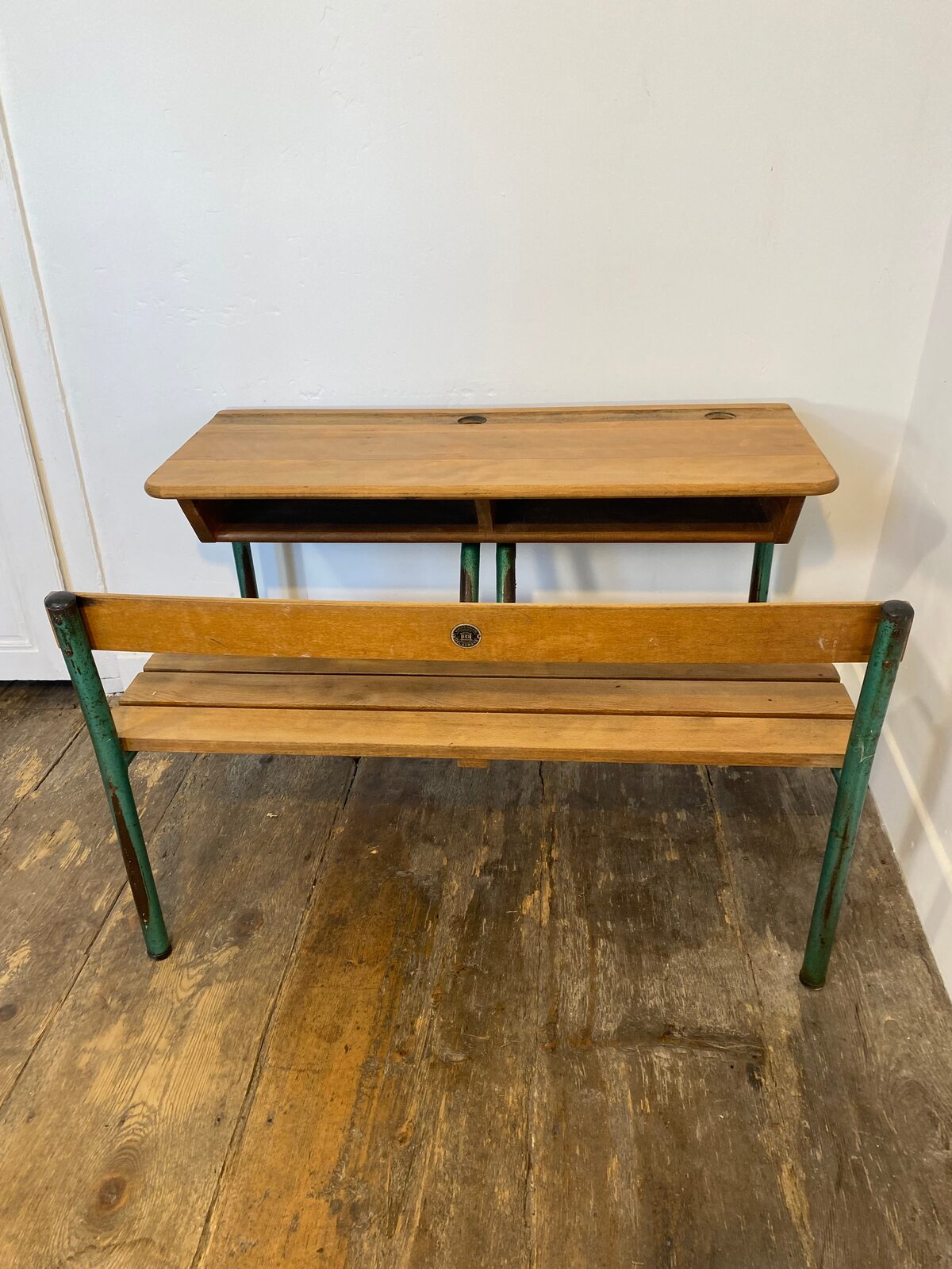 Vintage French School Desk by Delagrave – Wood & Metal Bench, Patina — photo 3