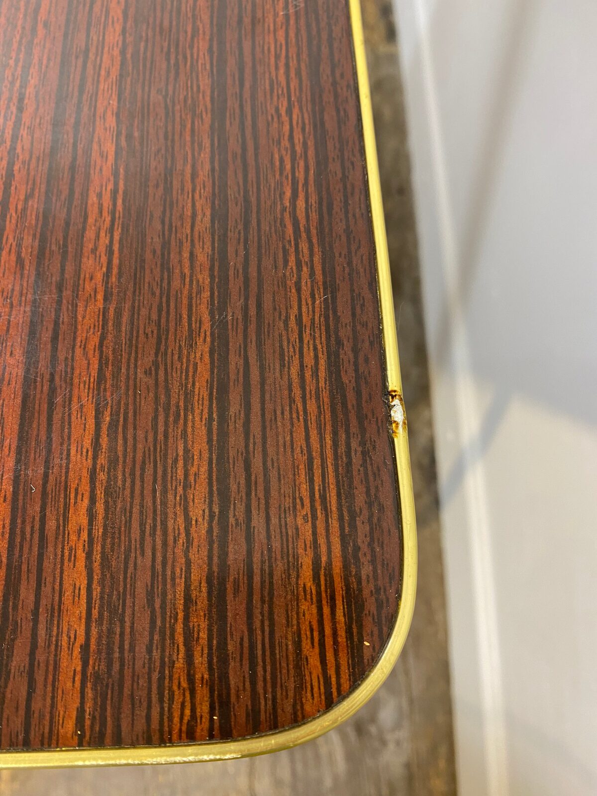 Vintage Mid-Century Modern Side Table – Brass Trim, Casters, 1950s — photo 5