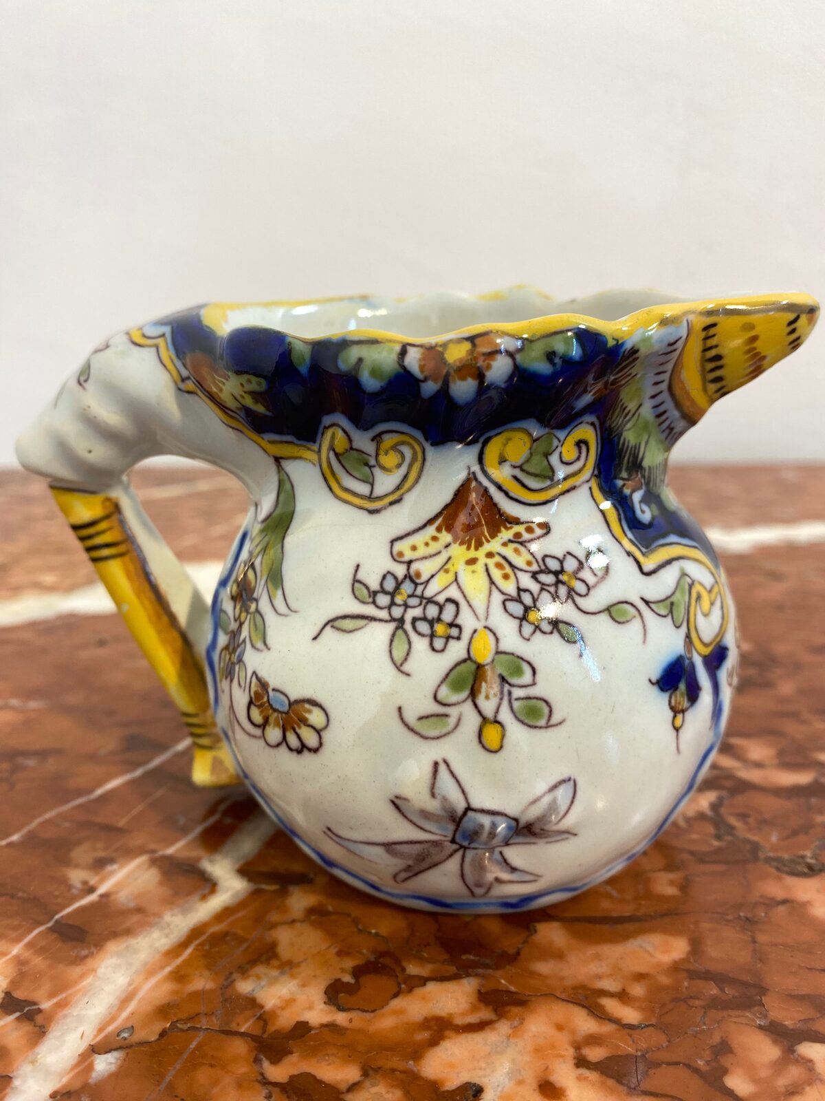 Antique French Faience Pitcher, Hand-Painted, Late 19th Century — photo 2
