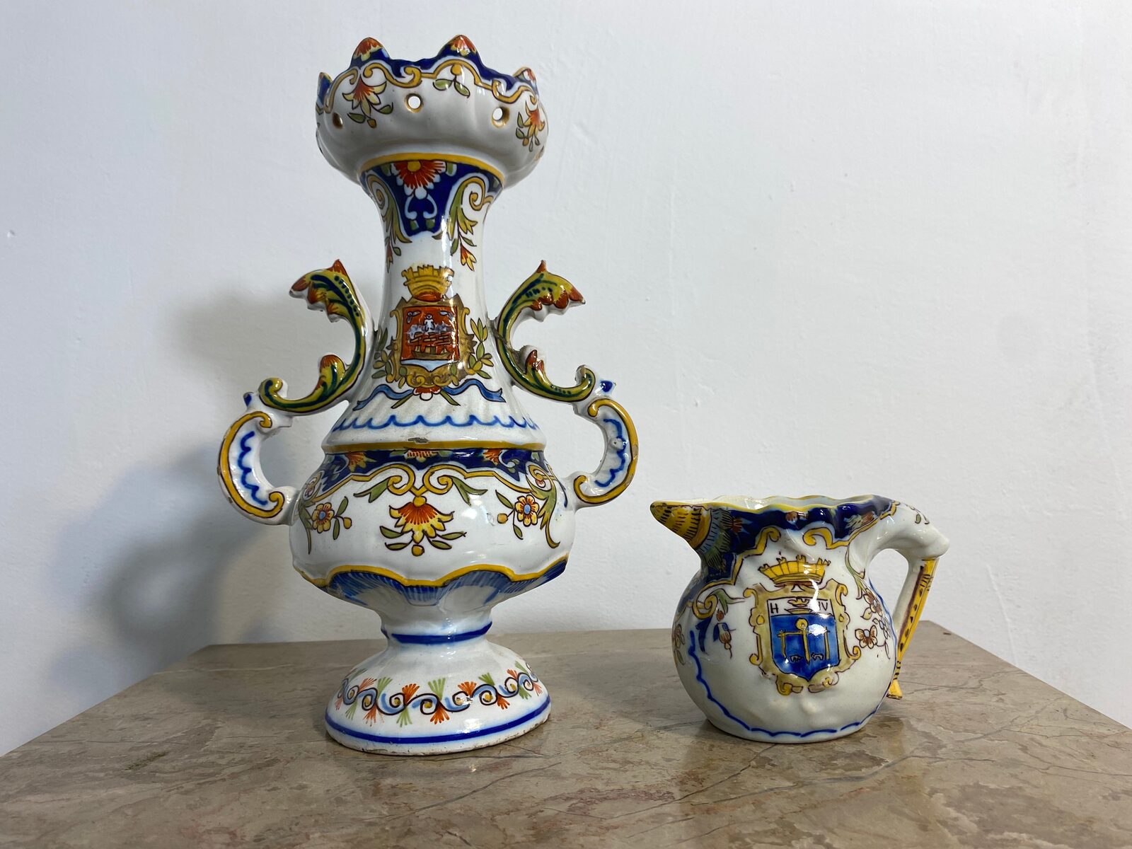 Antique French Faience Pitcher, Hand-Painted, Late 19th Century — photo 10