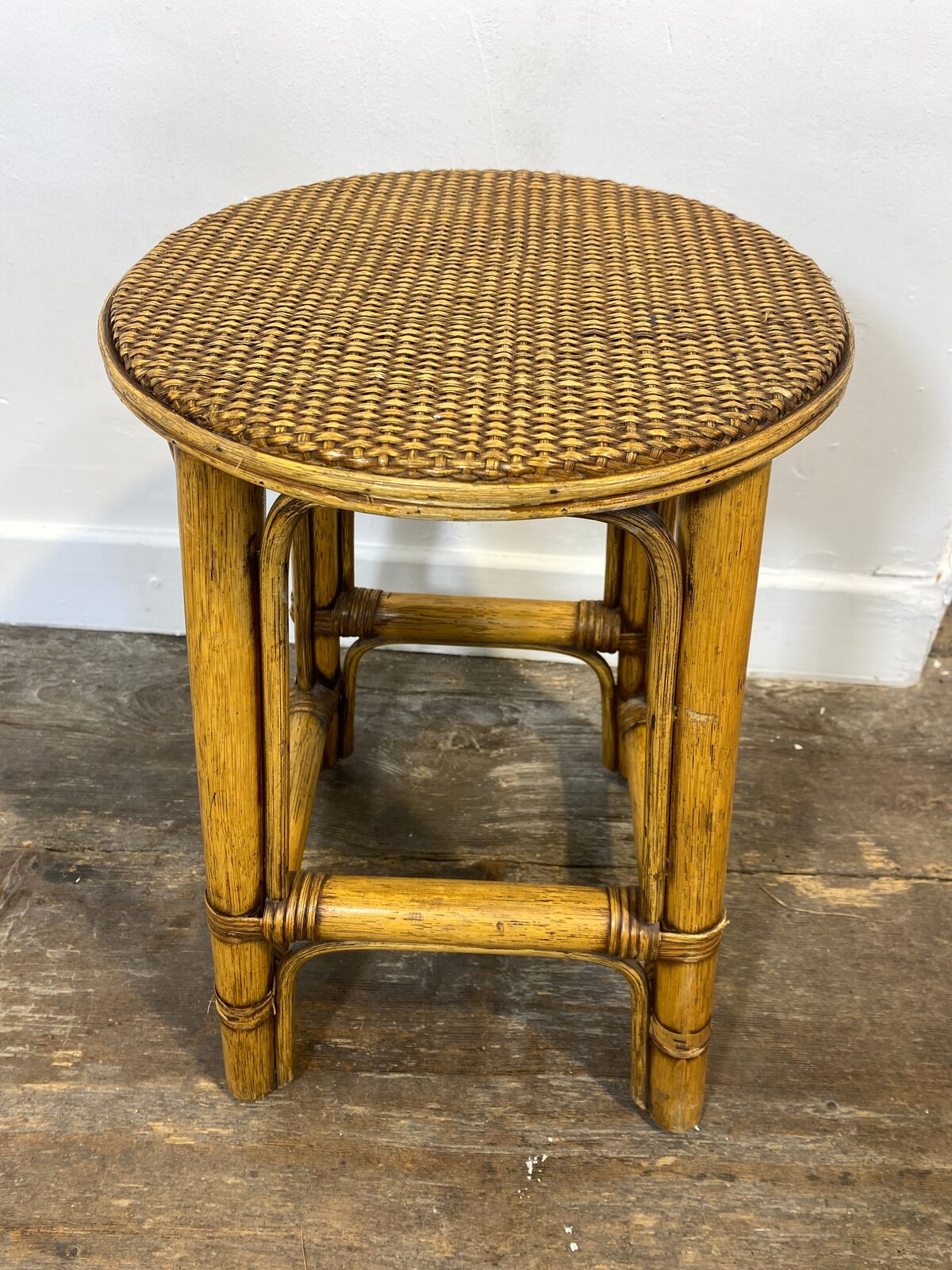 Vintage Rattan & Cane Stool – Mid-Century Coastal Style — photo 9