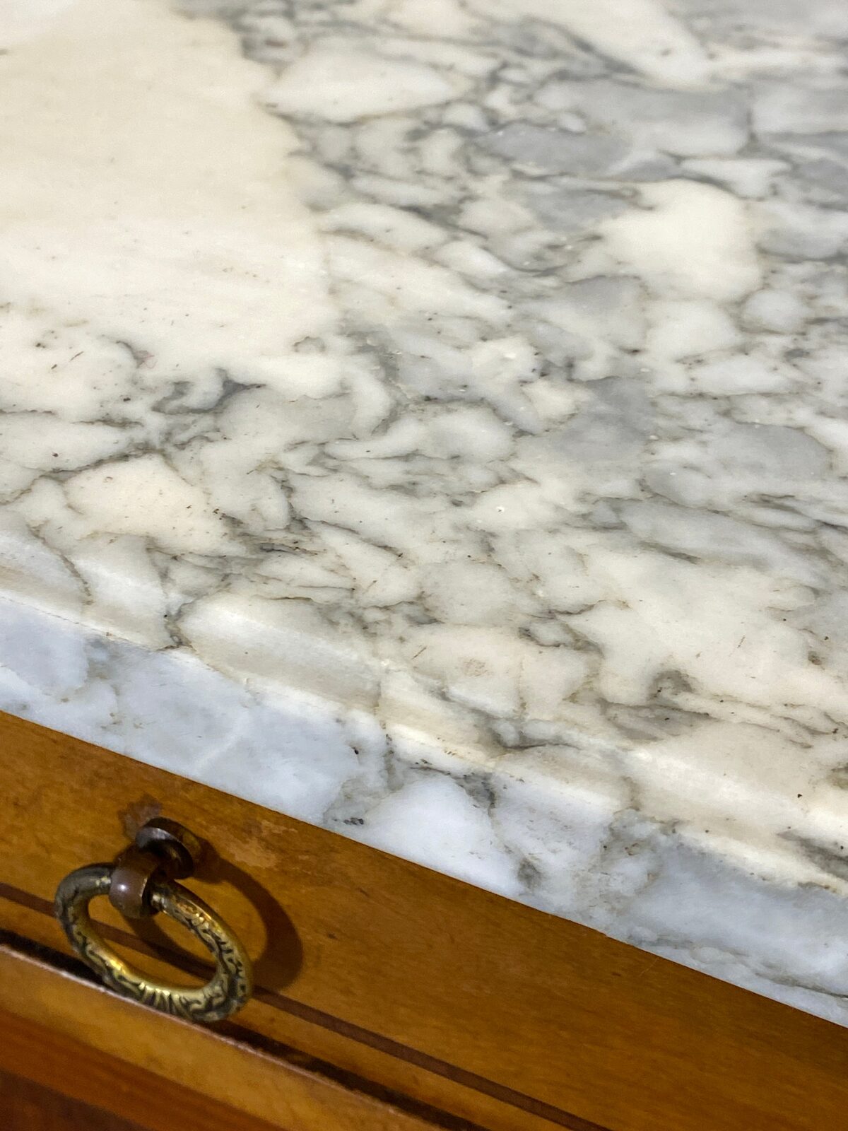 Antique Louis XVI-Style Marble-Top Nightstand with Marquetry — photo 3