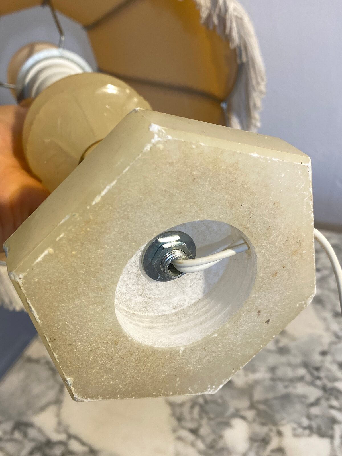 Vintage Alabaster Table Lamp – Victorian Revival Shade, 1930s-40s — photo 8