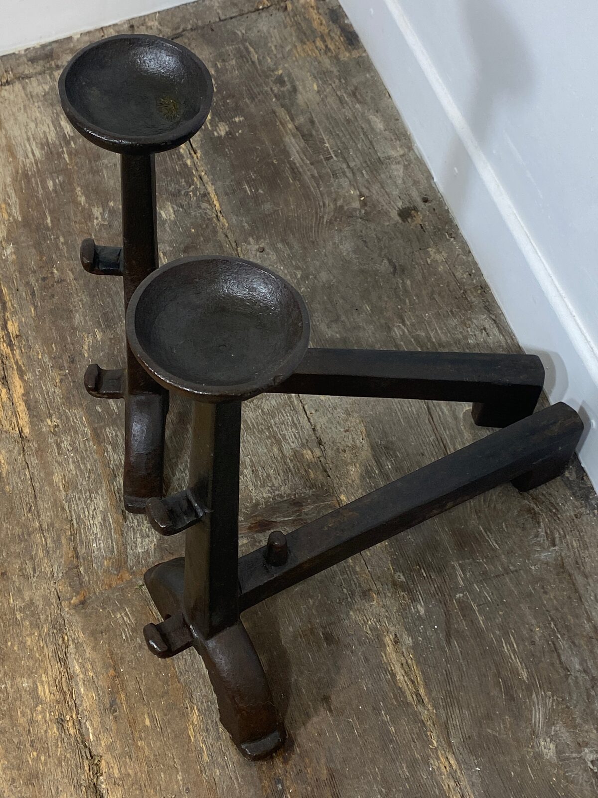 Antique Cast Iron Andirons Rustic 1900s Fireplace Accessories Log Holders Decor — photo 10
