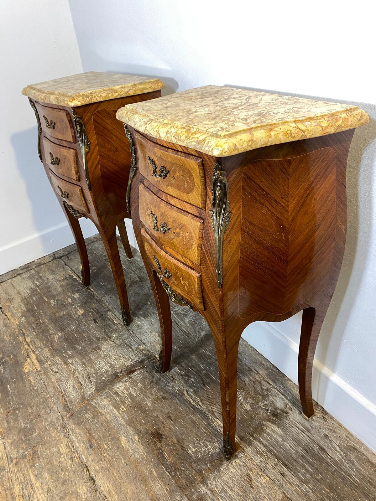 Pair of Louis XV-Style Bedside Cabinets with Marble Tops – Mid-20th Century — photo 2