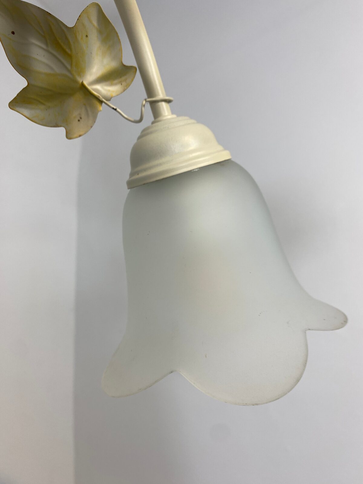 Vintage French Toleware Chandelier Frosted Glass Floral Ivy Shabby Chic 3-Light — photo 12