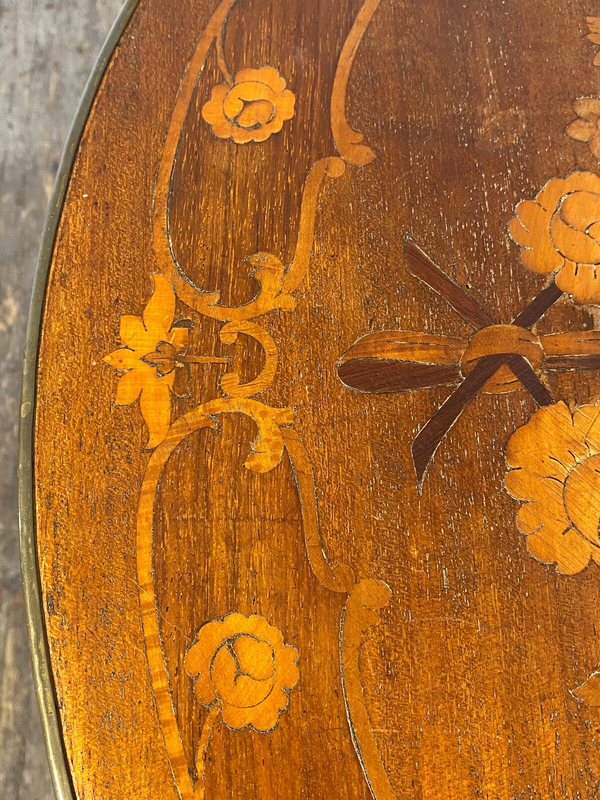 Antique French Louis XV Mahogany Side Table Ormolu Marquetry Brass c.1900 — photo 7
