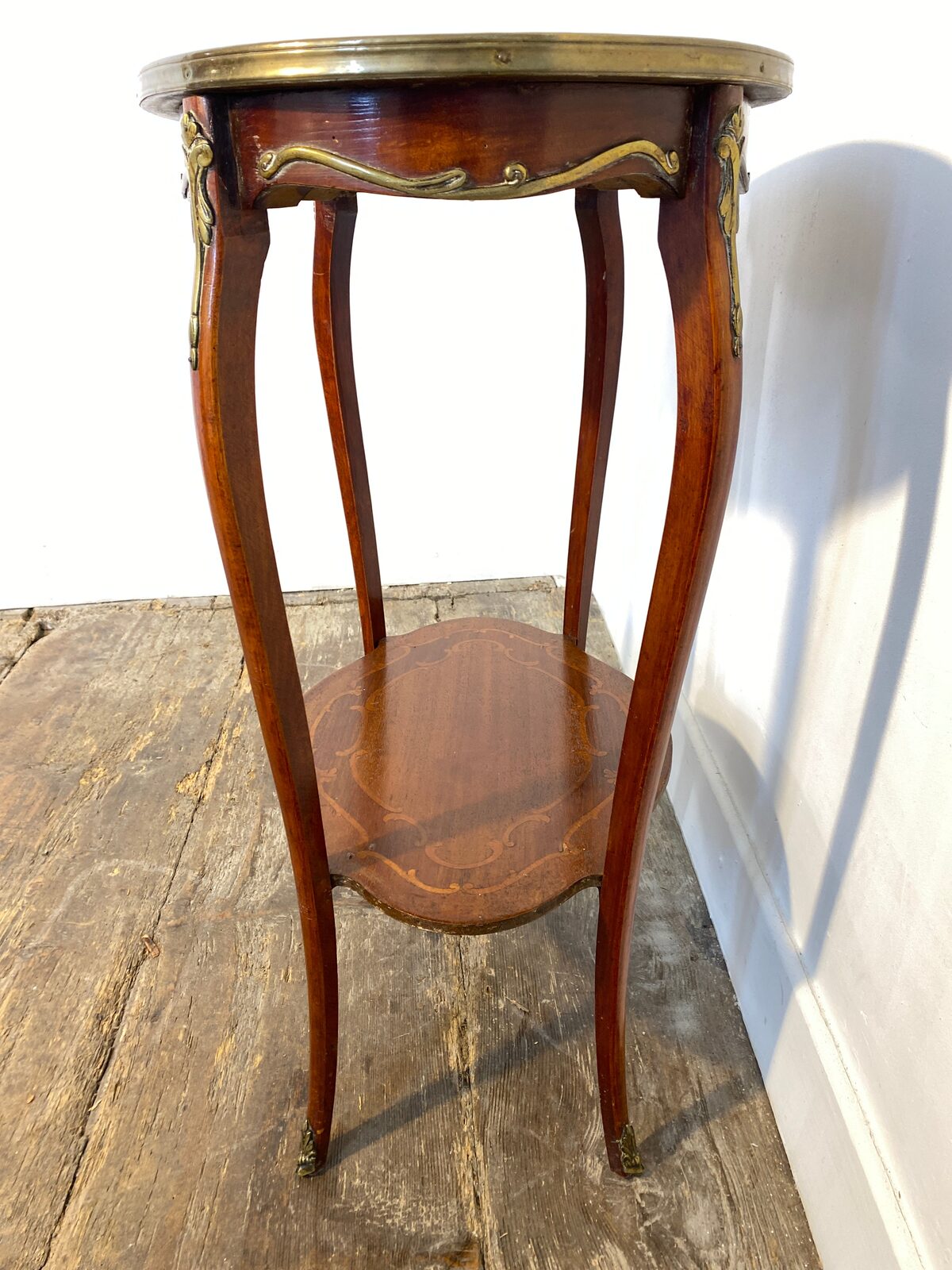 Antique French Louis XV Mahogany Side Table Ormolu Marquetry Brass c.1900 — photo 2